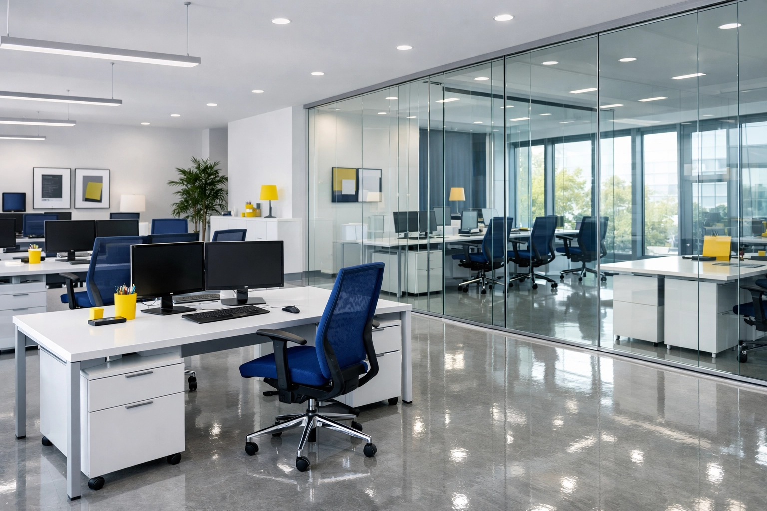Sparkling clean modern office space in Worcester MA reflecting professional office cleaning standards.