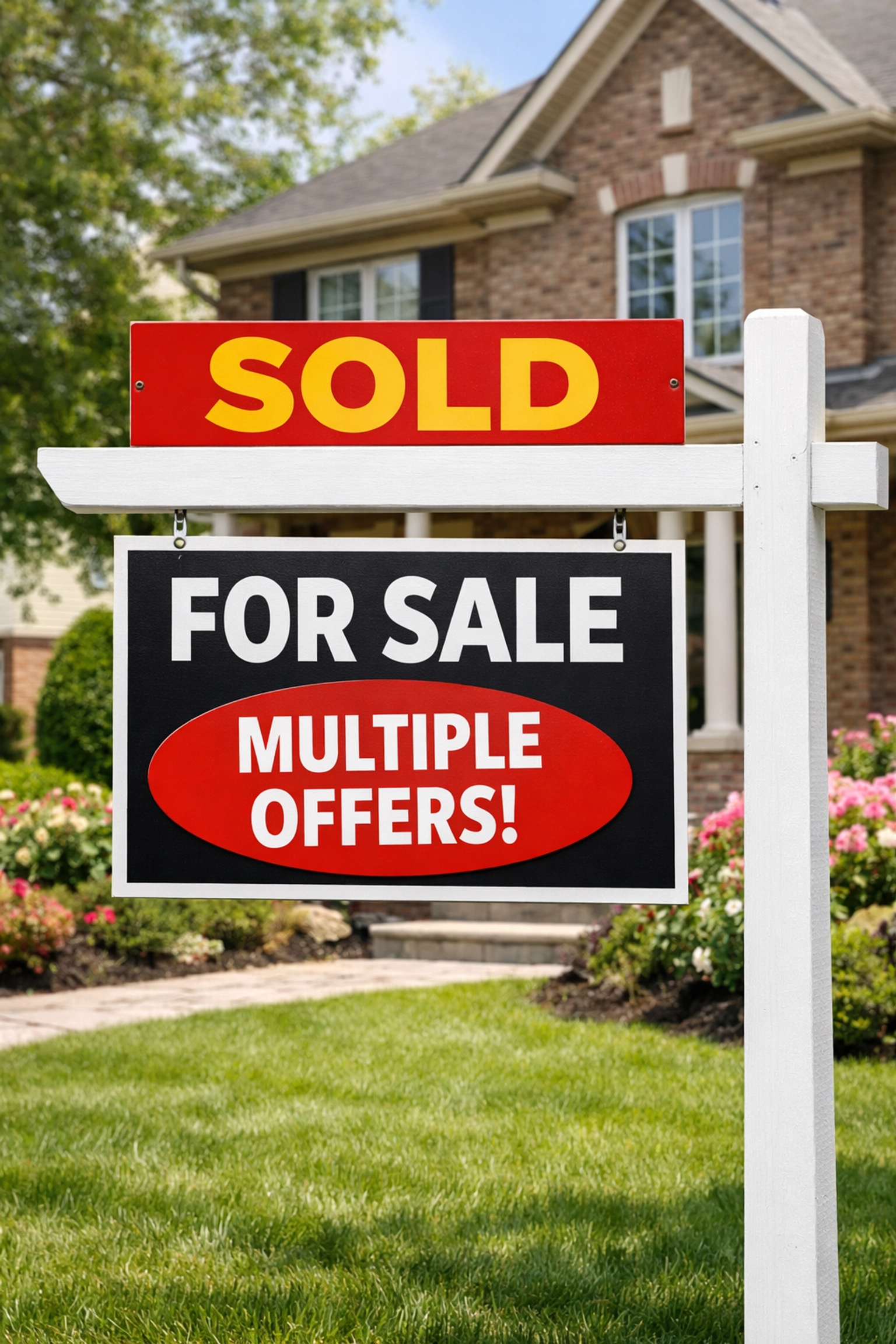 Sold home with multiple offers sign in Guilford County competitive real estate market Sold home with multiple offers sign in Guilford County competitive real estate market