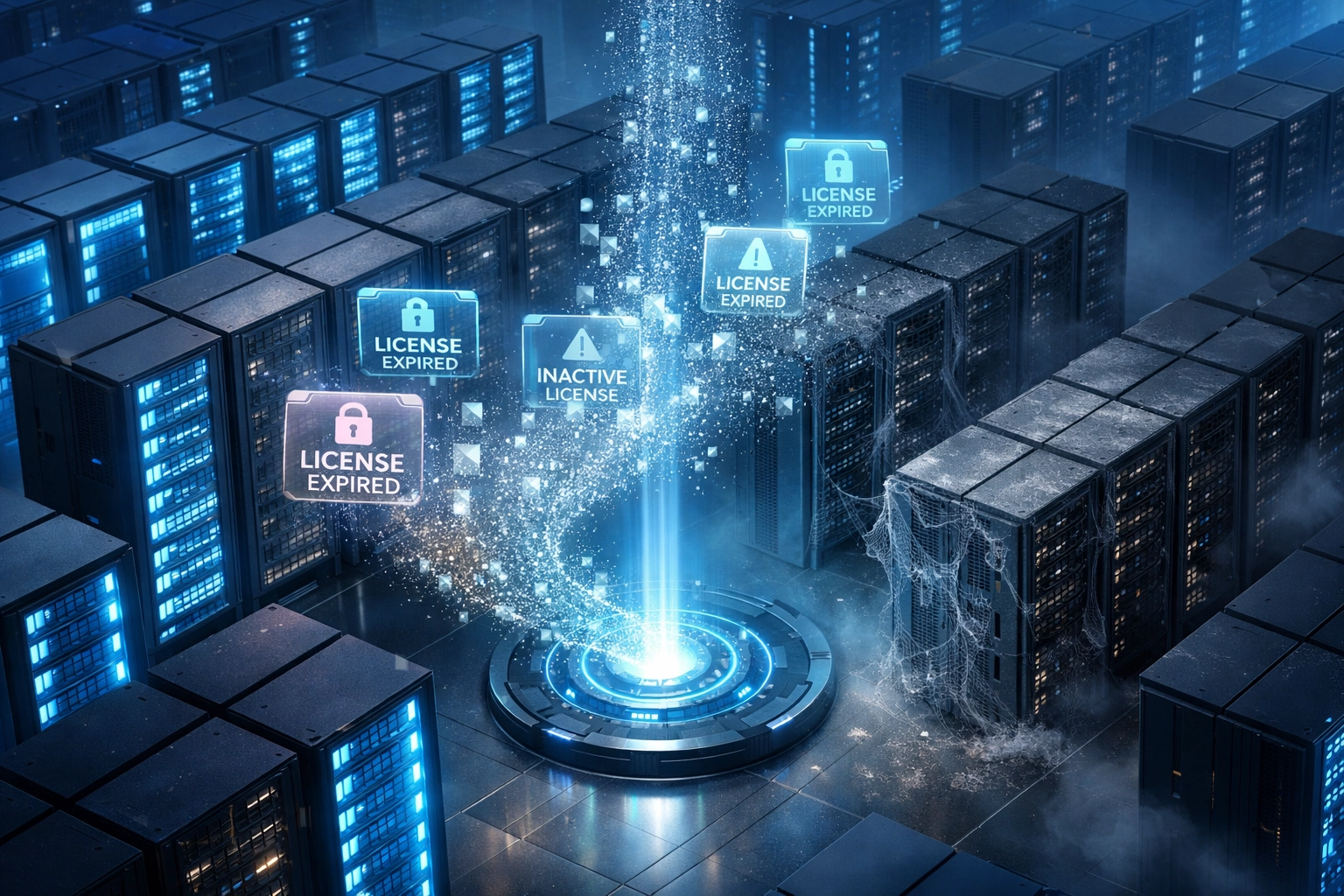 Server infrastructure showing active and inactive ServiceNow ITOM assets