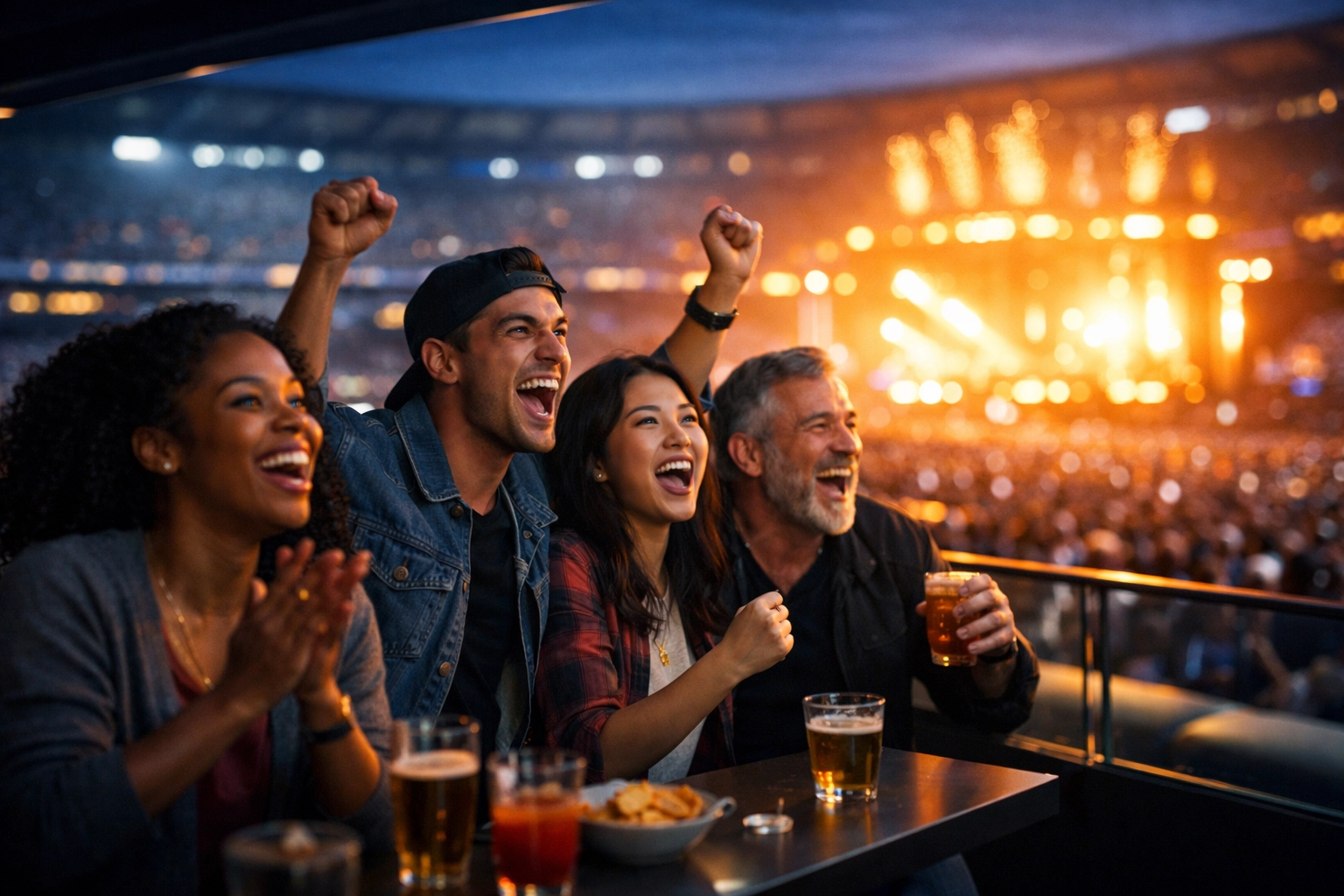 Diverse fans experiencing cultural connection and shared excitement during the Super Bowl 2026 halftime show.