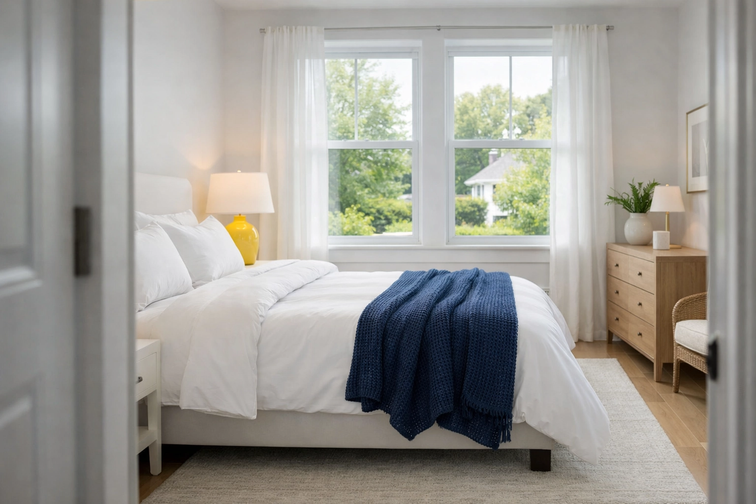 A fresh and dust-free master bedroom in Shrewsbury following a professional house cleaning service.