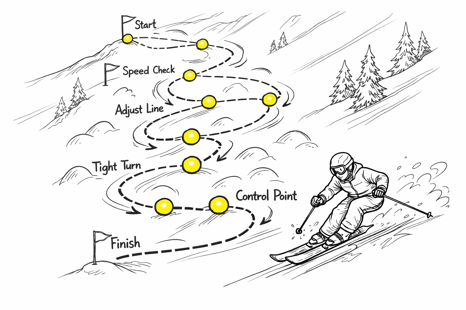 Skier adjusting course mid-run illustrating strategic marketing pivots using data analytics