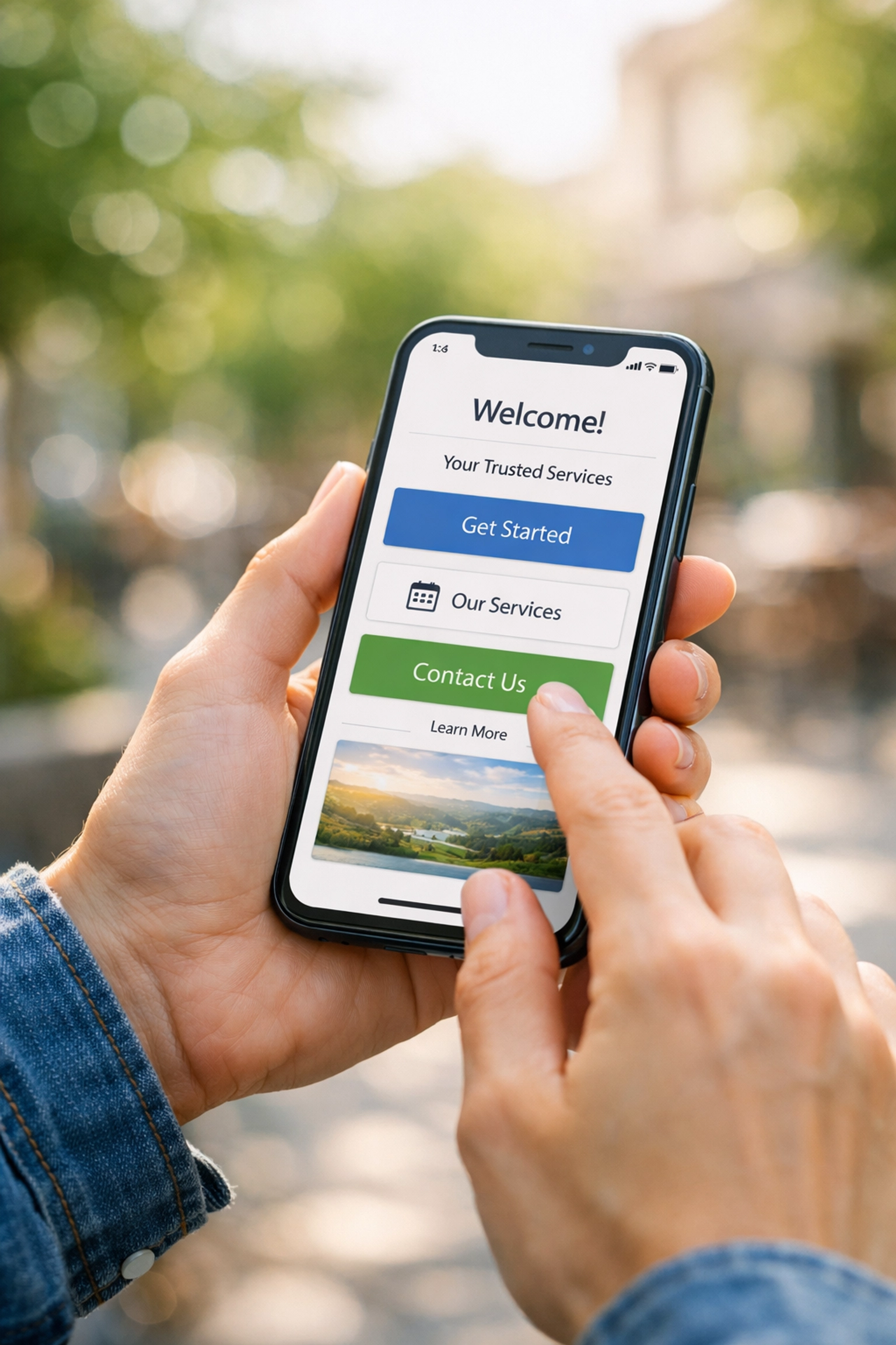 User holding a smartphone displaying a responsive website designed for mobile-first speed and usability.