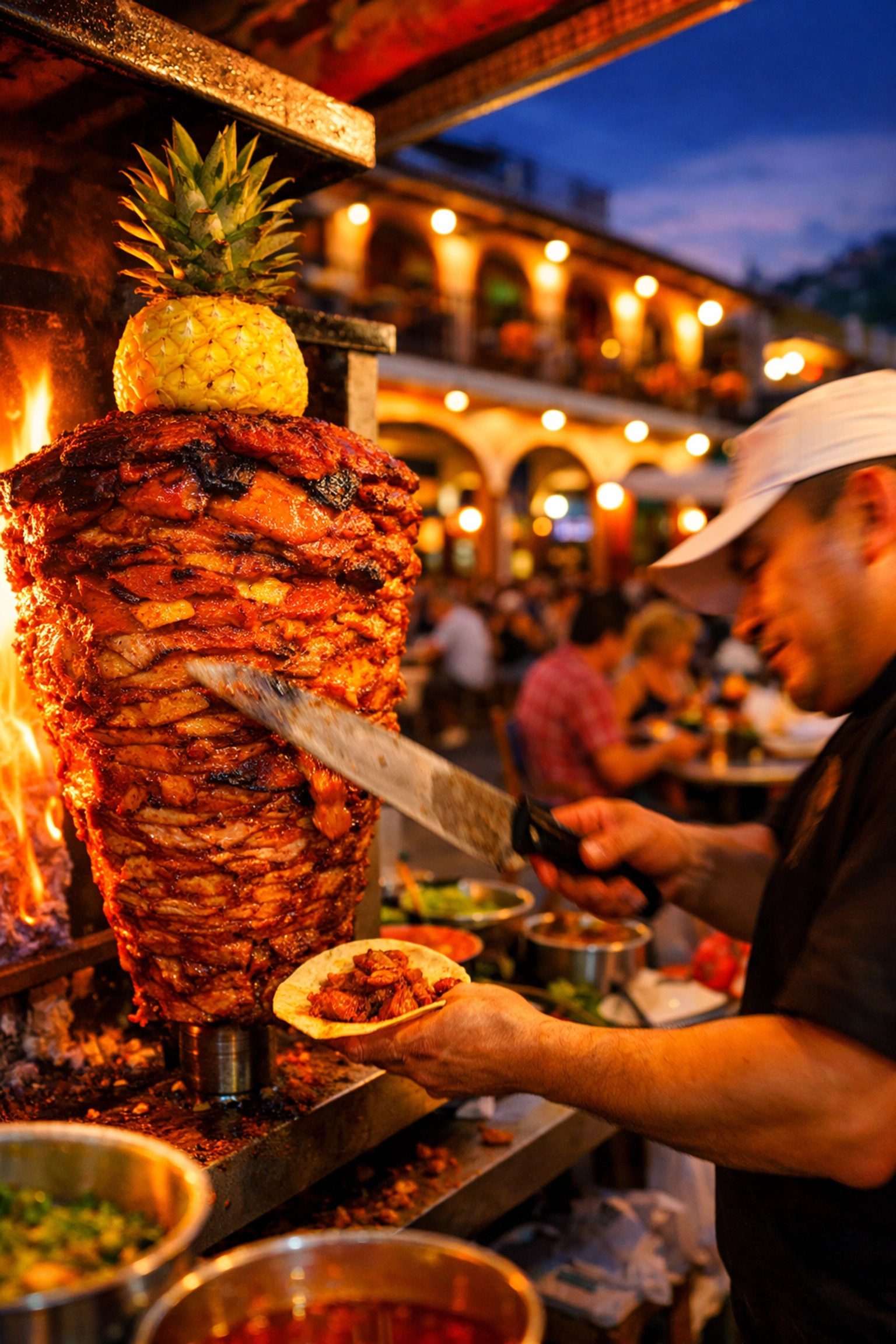 Fresh Al Pastor tacos at a local stand in Old Town, steps away from rental properties in Puerto Vallarta.