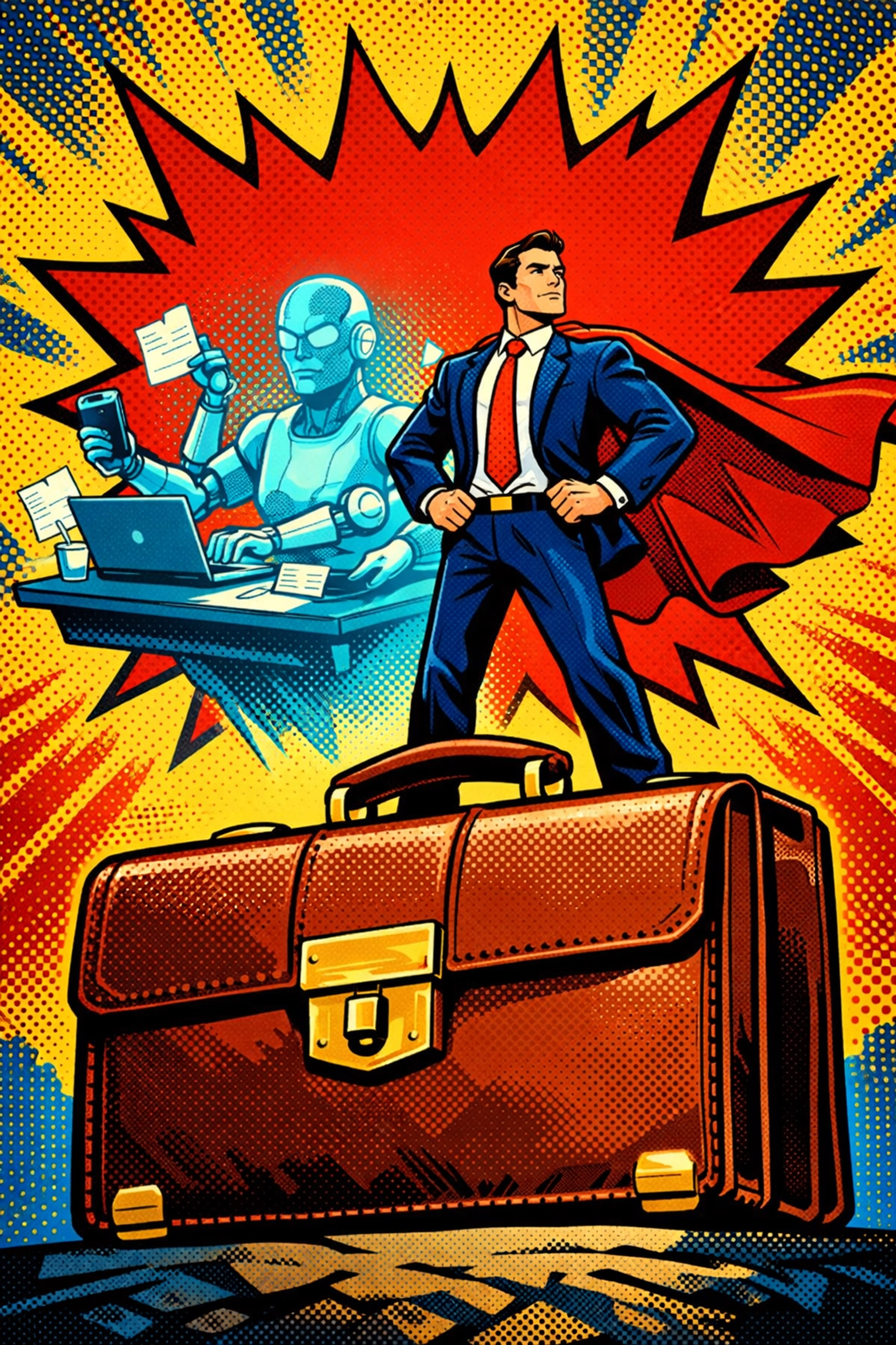 Multitasking AI avatar helping a small business owner scale and automate administrative tasks.