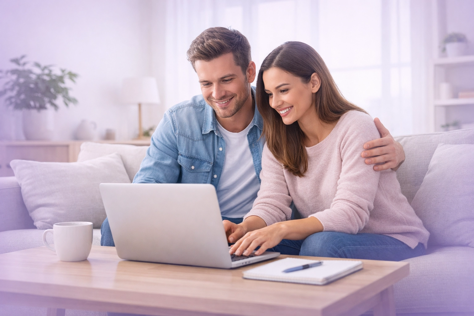 A calm couple using a laptop to apply for a personal loan in Canada through a secure online portal.