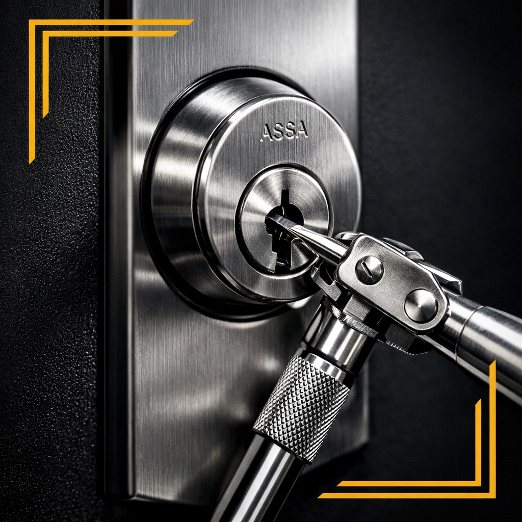 Expert Indianapolis locksmith using precision tools for high-security commercial lock repair and service.