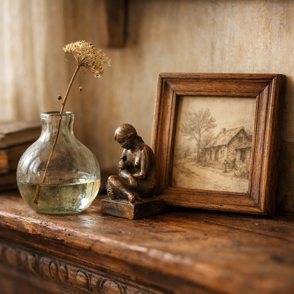 Curated mantelpiece vignette with unique handmade gifts and artisan decor for a personalized, joyful home.