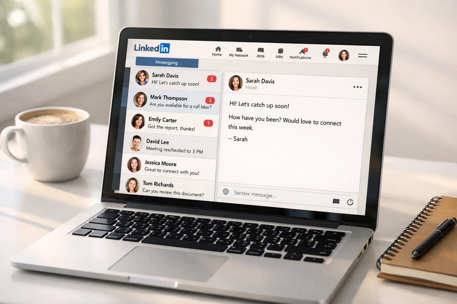 LinkedIn inbox with messages on laptop showing effective DM communication for lead generation