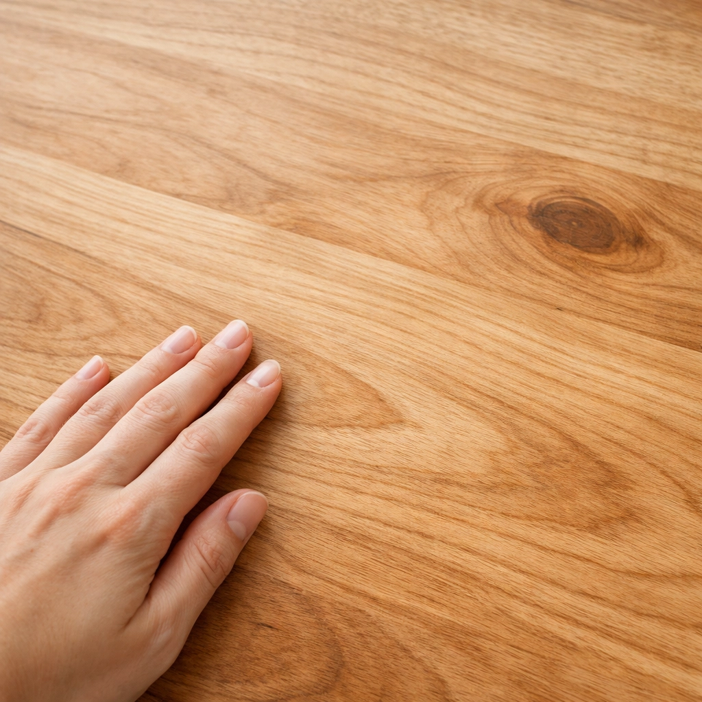 Smoothly sanded coffee table surface showing wood grain after preparation
