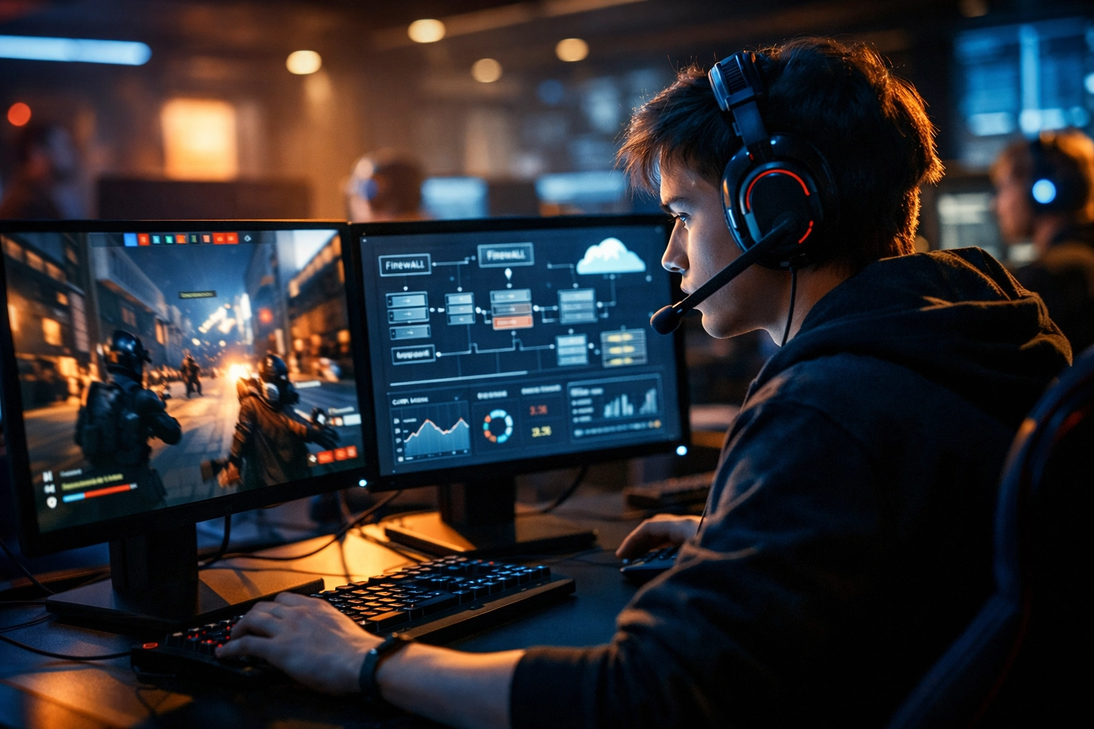 Esports participant learning cloud computing and technical skills through competitive gaming training