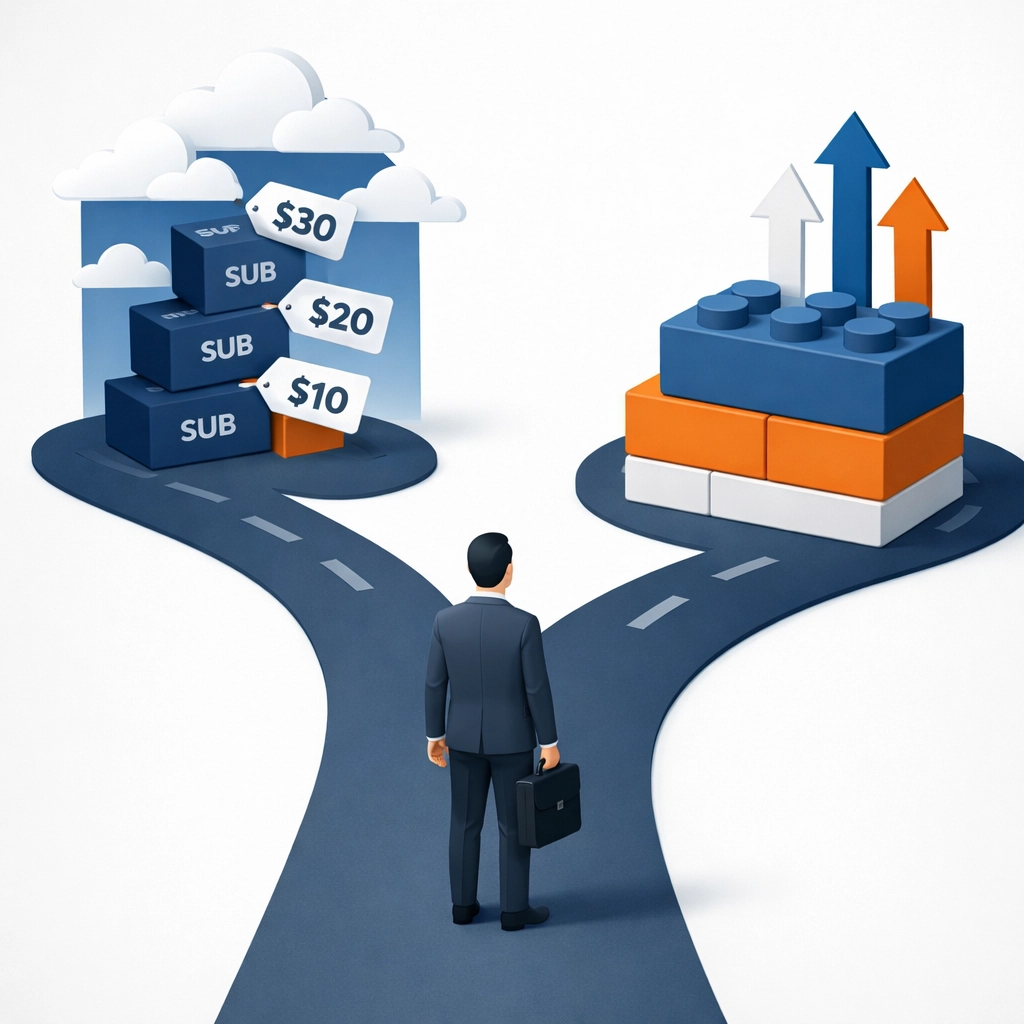 Business decision between off-the-shelf software subscriptions and custom web application investment