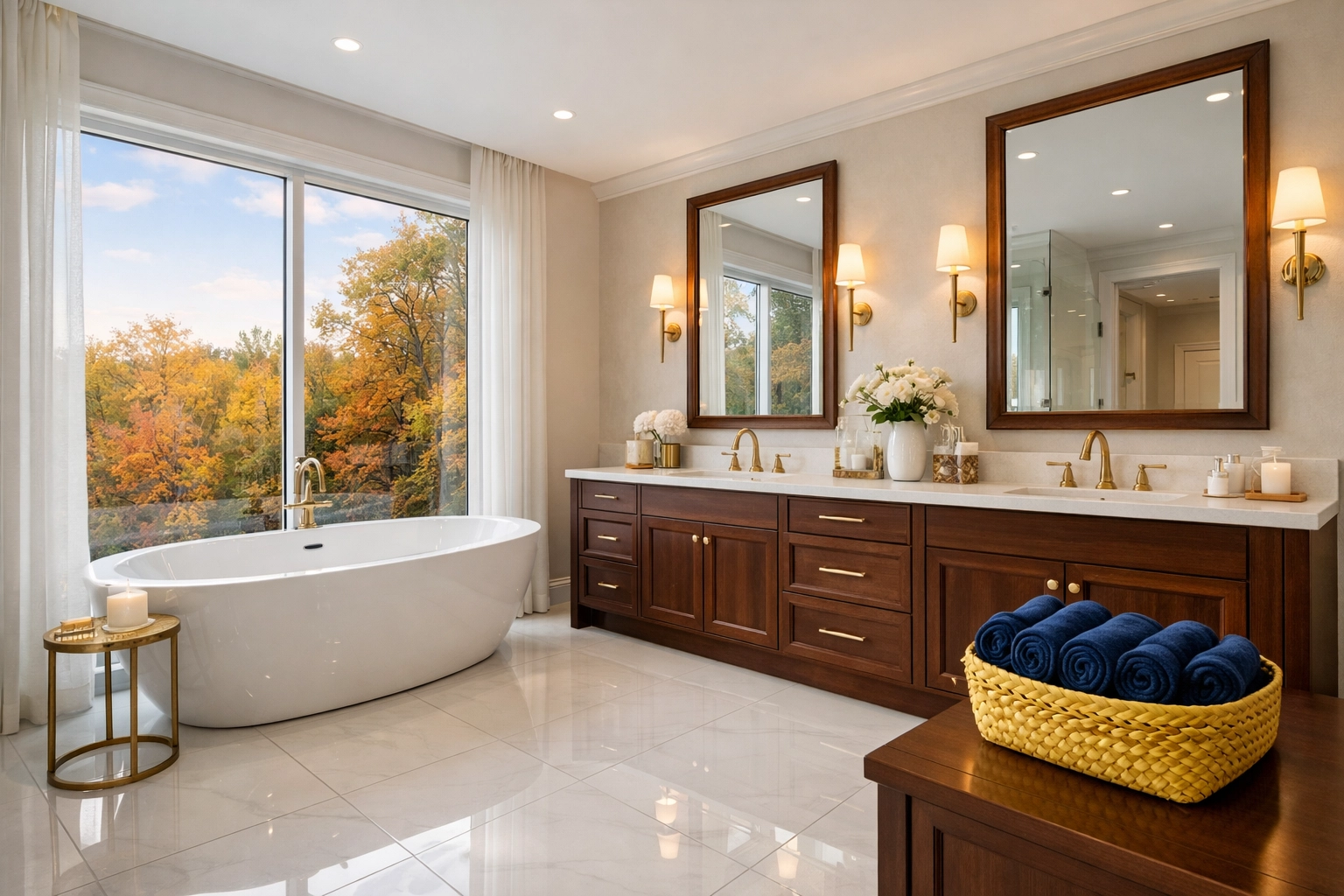 Detailed residential cleaning Massachusetts for a luxury master bathroom in a Dover estate.