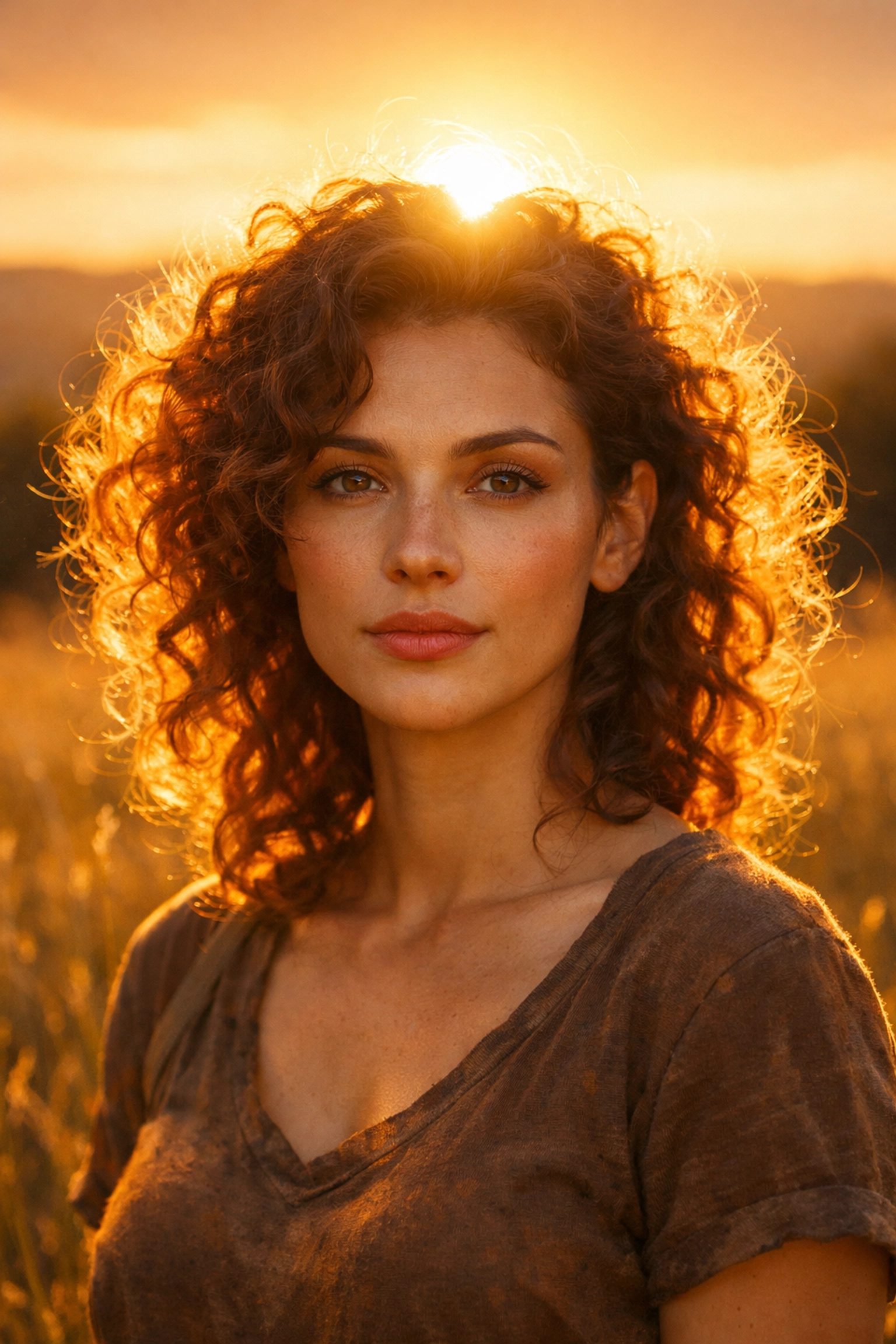 Golden hour backlighting portrait technique creating a soft glow around a subject.