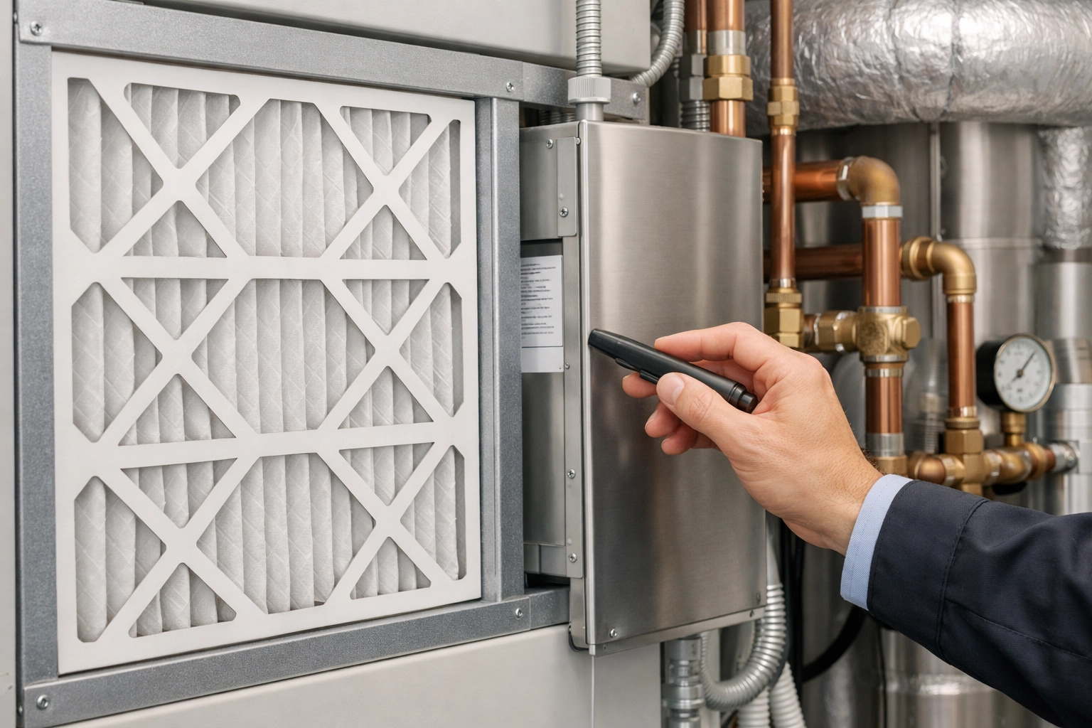 Professional HVAC maintenance and AC repair Maui services in a commercial mechanical room.