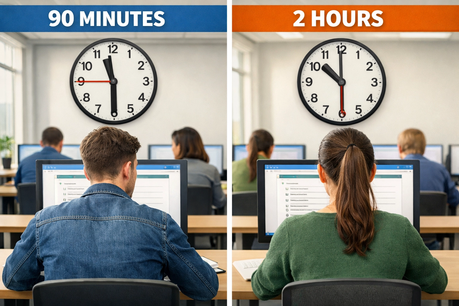 Comparison of CLEP 90-minute and DSST 2-hour exam testing environments