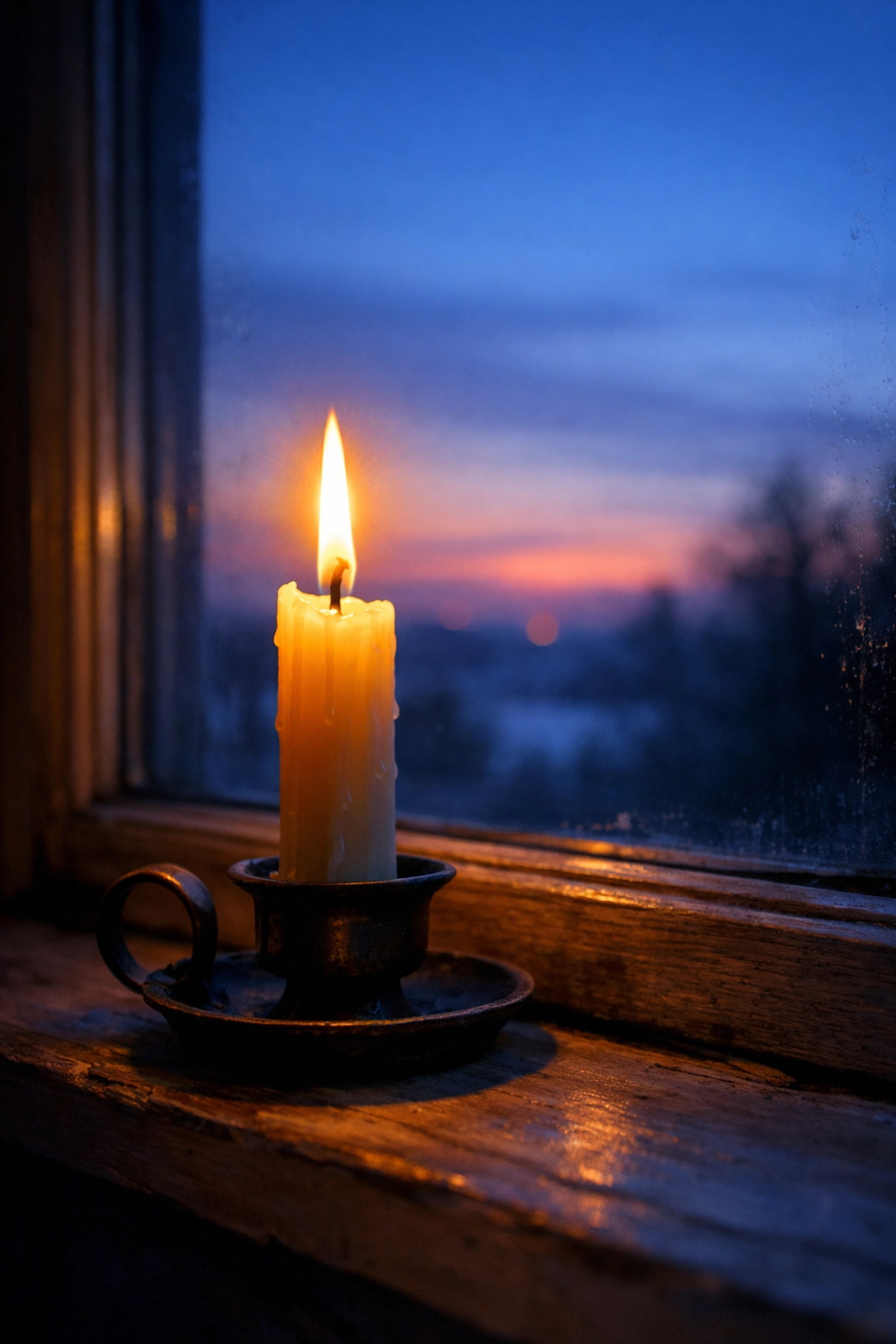 Candle flame at dawn representing hope and faith in difficult circumstances