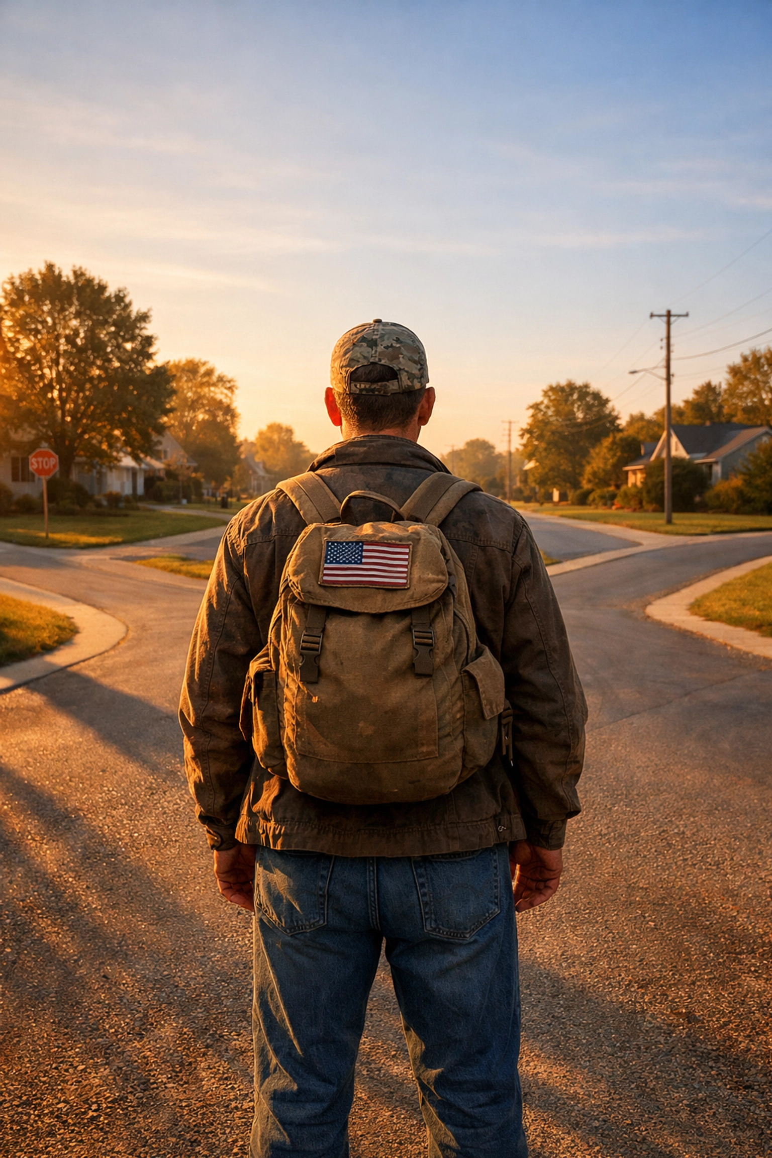 Veteran at crossroads symbolizing transition choices and paths to civilian life