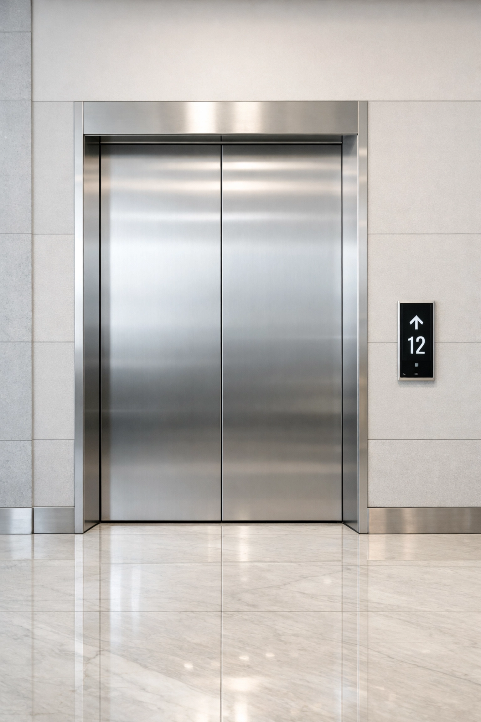 Polished elevator landing and marble floors in a professional Indianapolis office building.