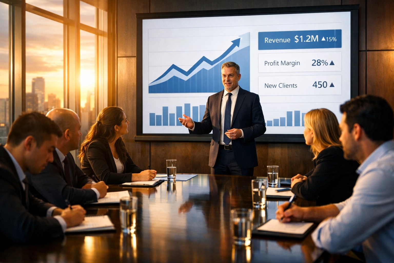 Business leader presenting KPIs to an engaged team