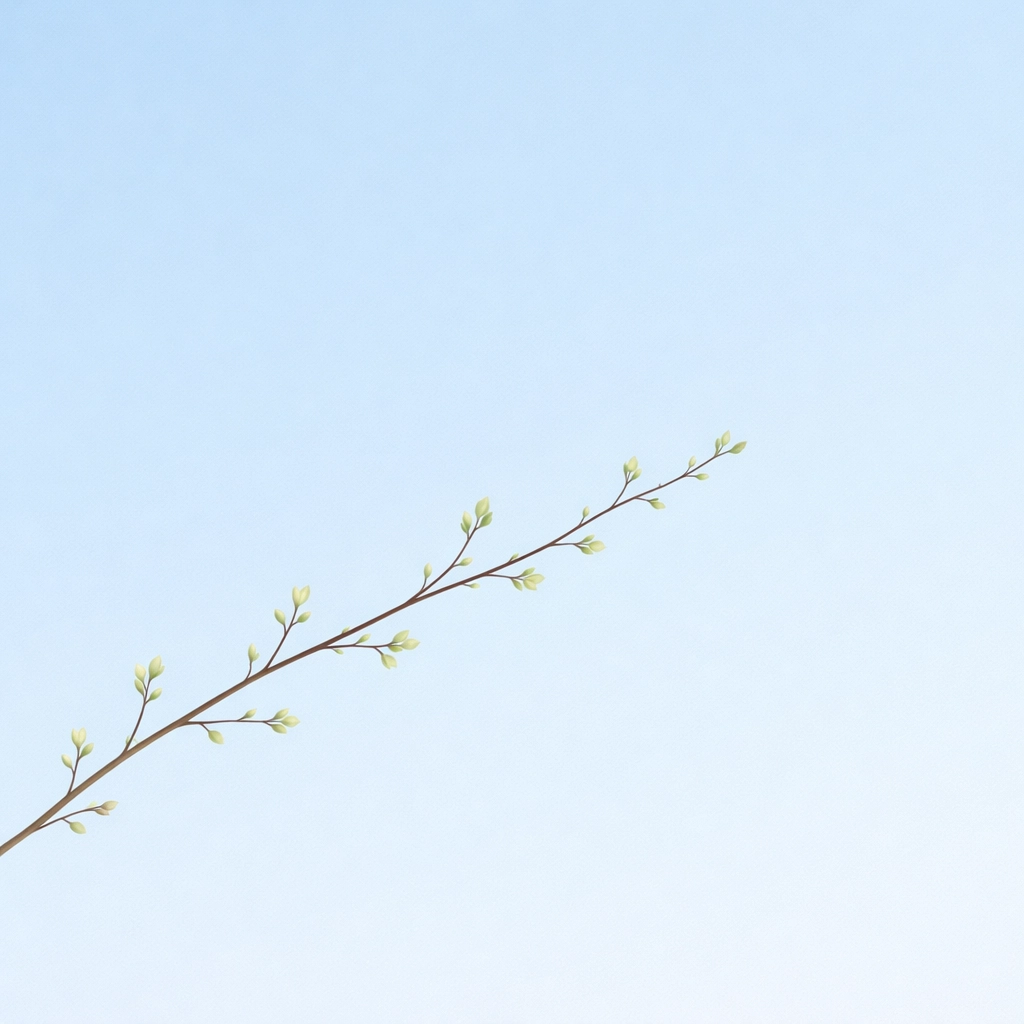 Minimalist budding branch symbolizing growth and self-care during an LGBTQ career transition.