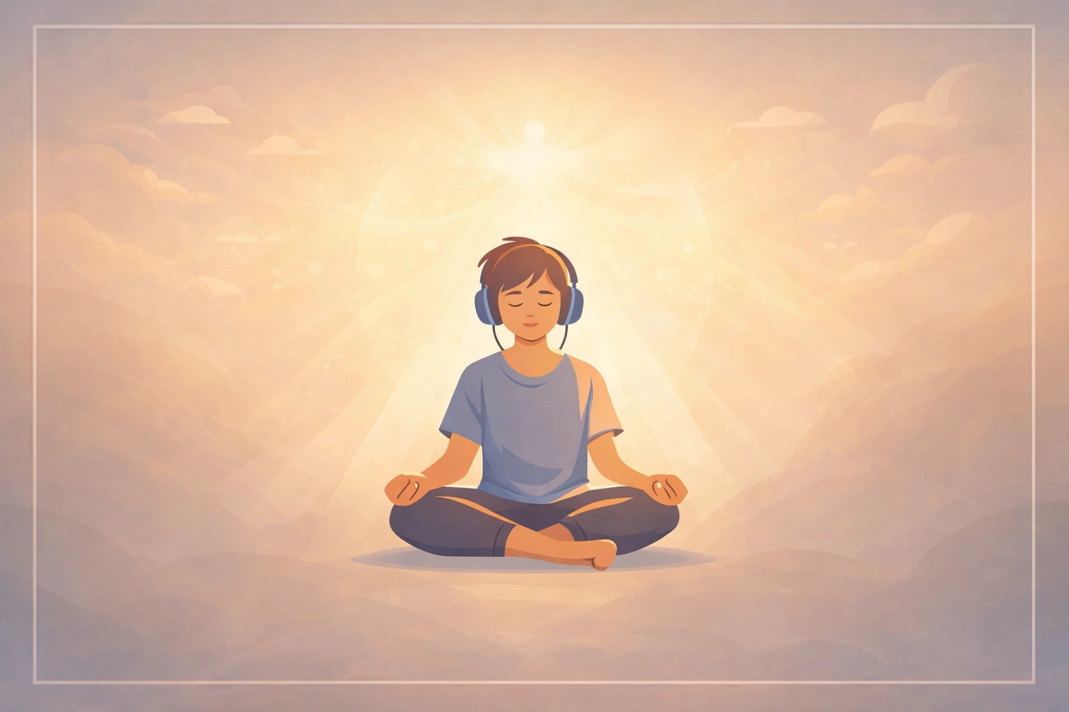 Young person meditating with headphones during personal worship and quiet time with God