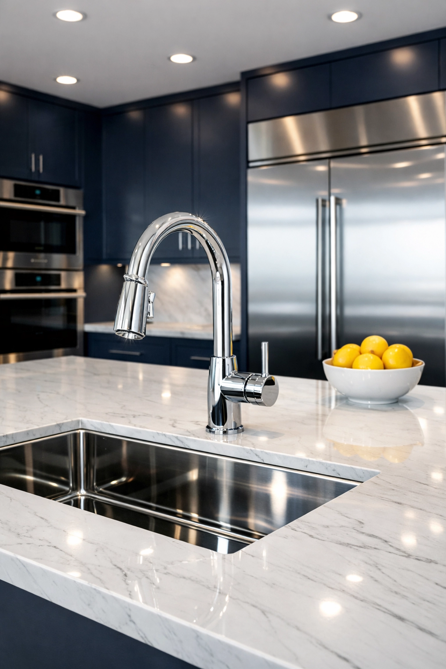 A spotless, modern kitchen island following a professional house cleaning Cambridge MA service.