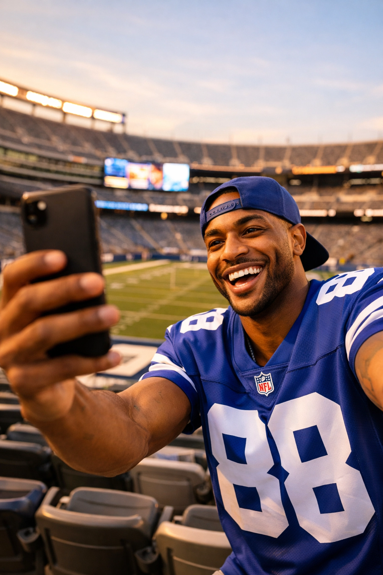 Professional athlete creating authentic social media content inside stadium for fan engagement
