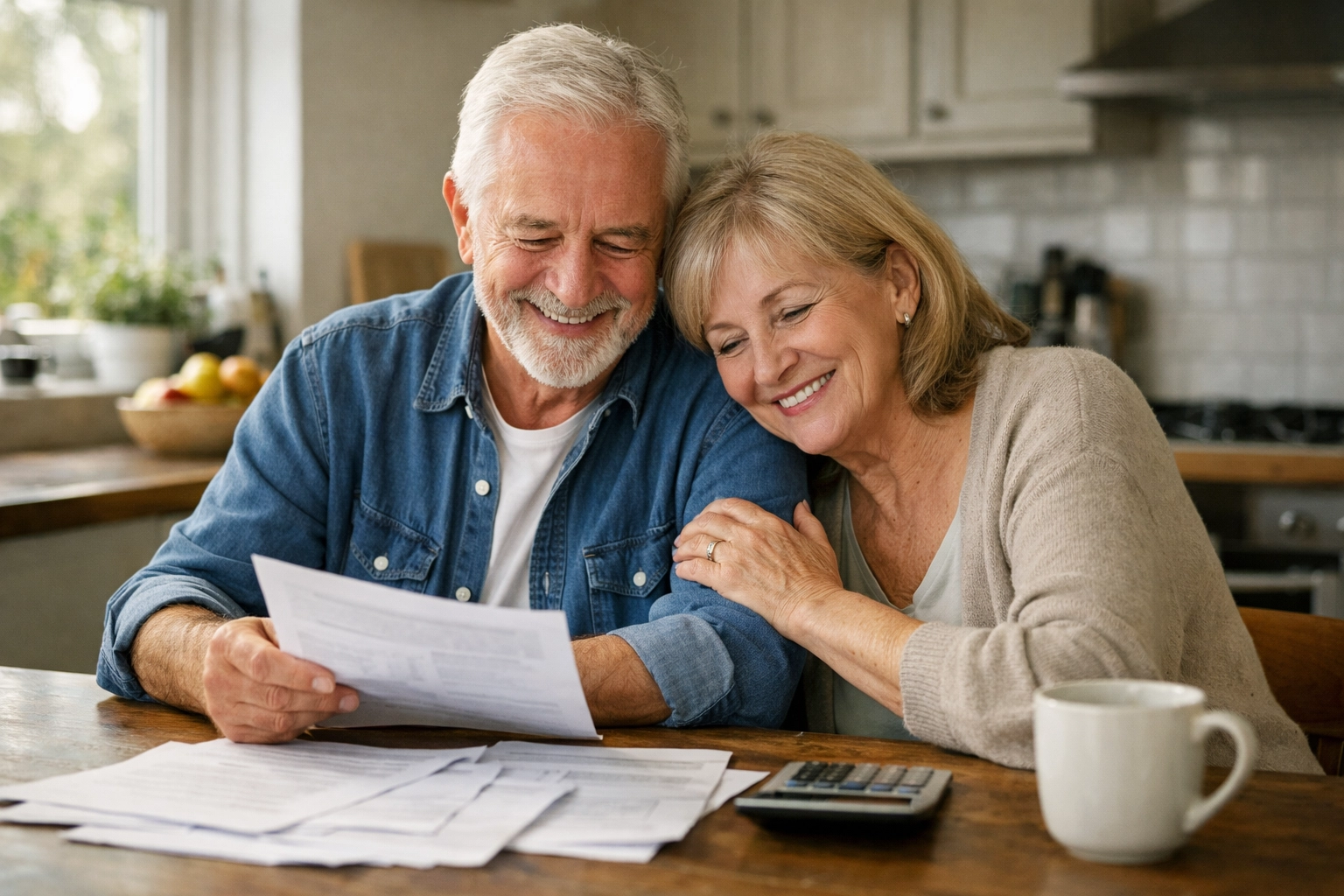 Happy senior couple feeling relieved after getting straightforward insurance help.
