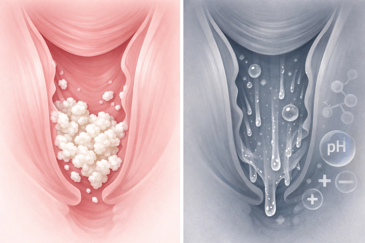 Visual comparison of yeast infection vs BV discharge characteristics and symptoms