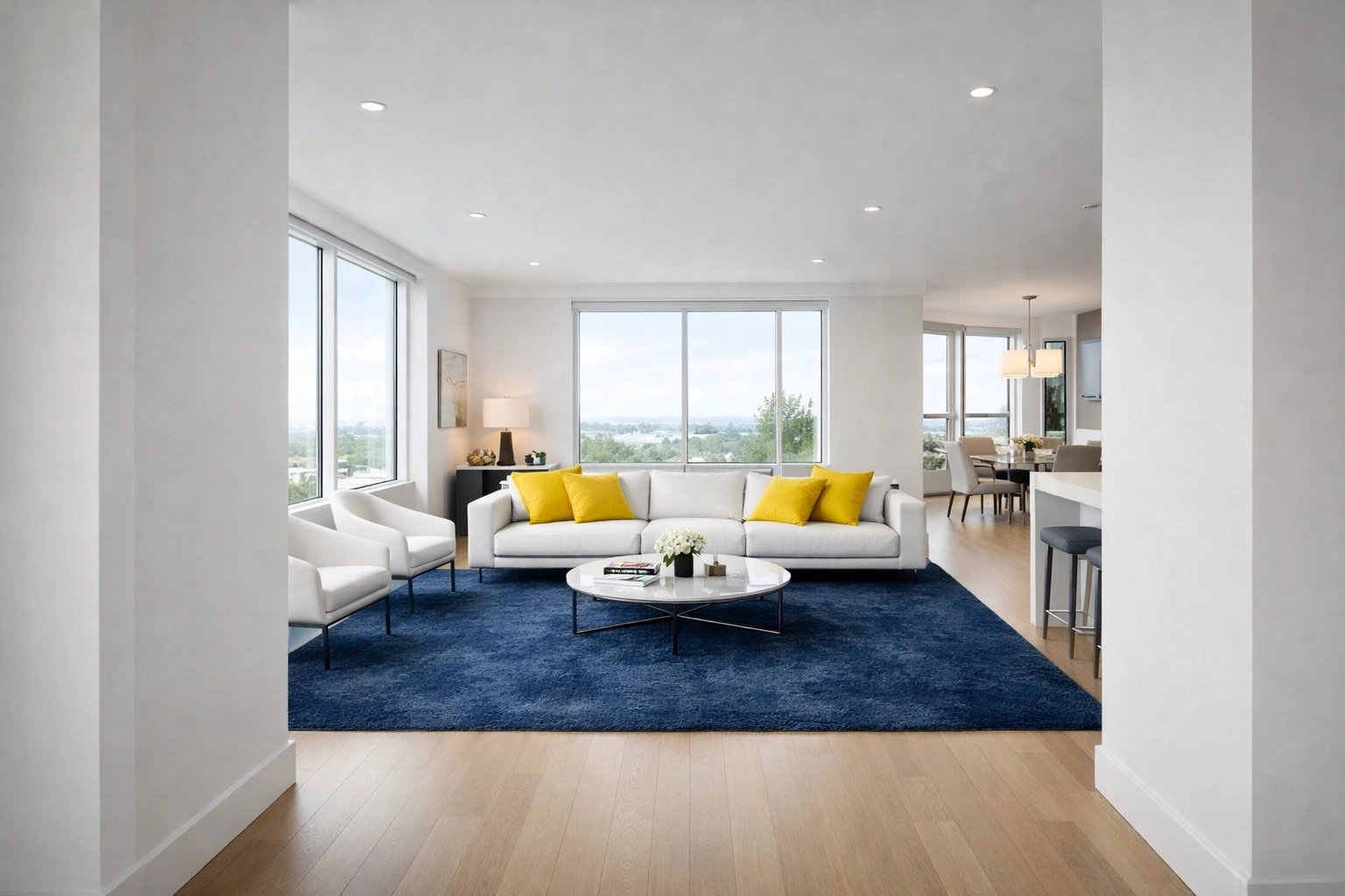 Sunlit apartment living room showcasing professional apartment cleaning services in Leominster MA.