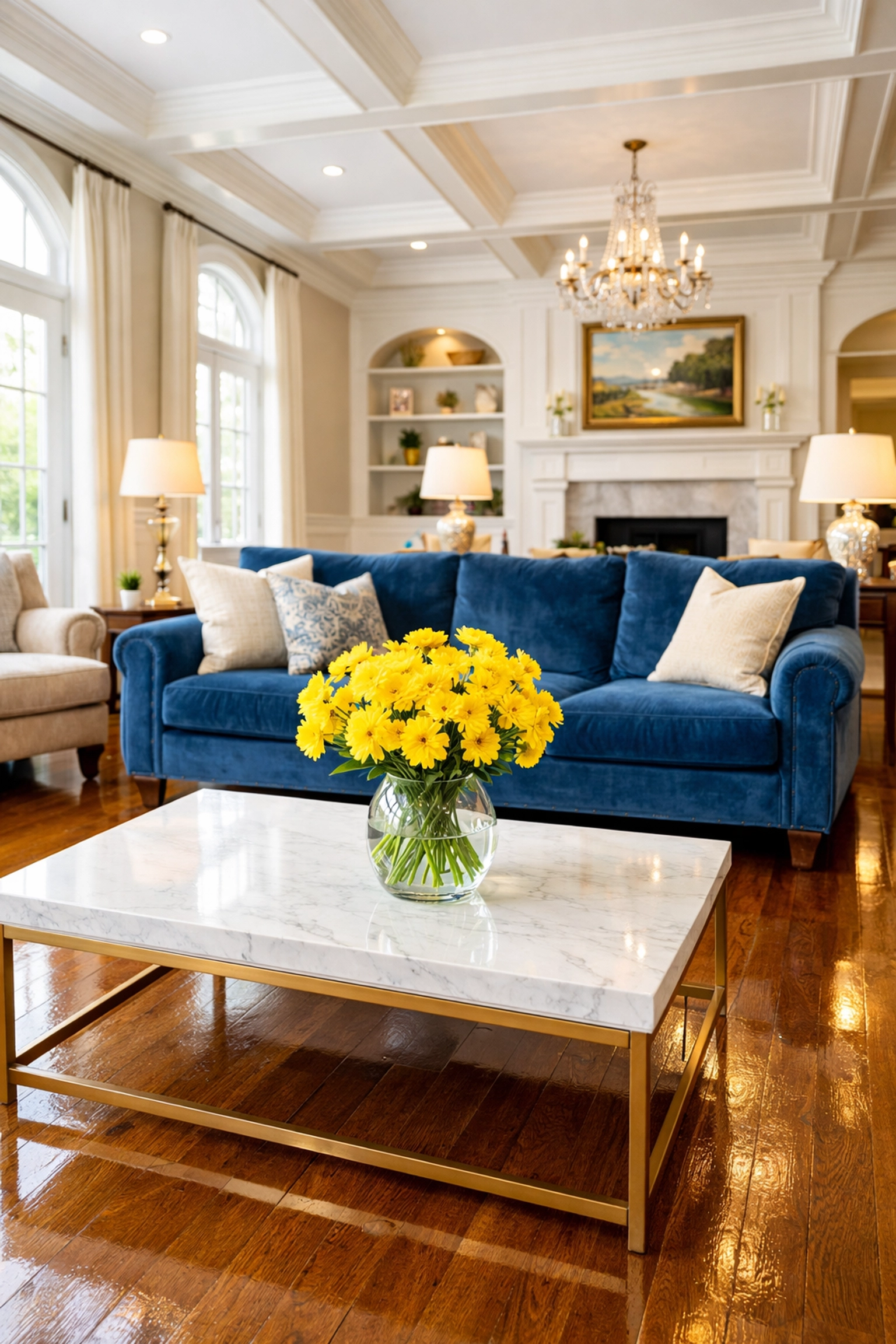 Spotless luxury living room in Carlisle after a complete professional post construction cleaning.