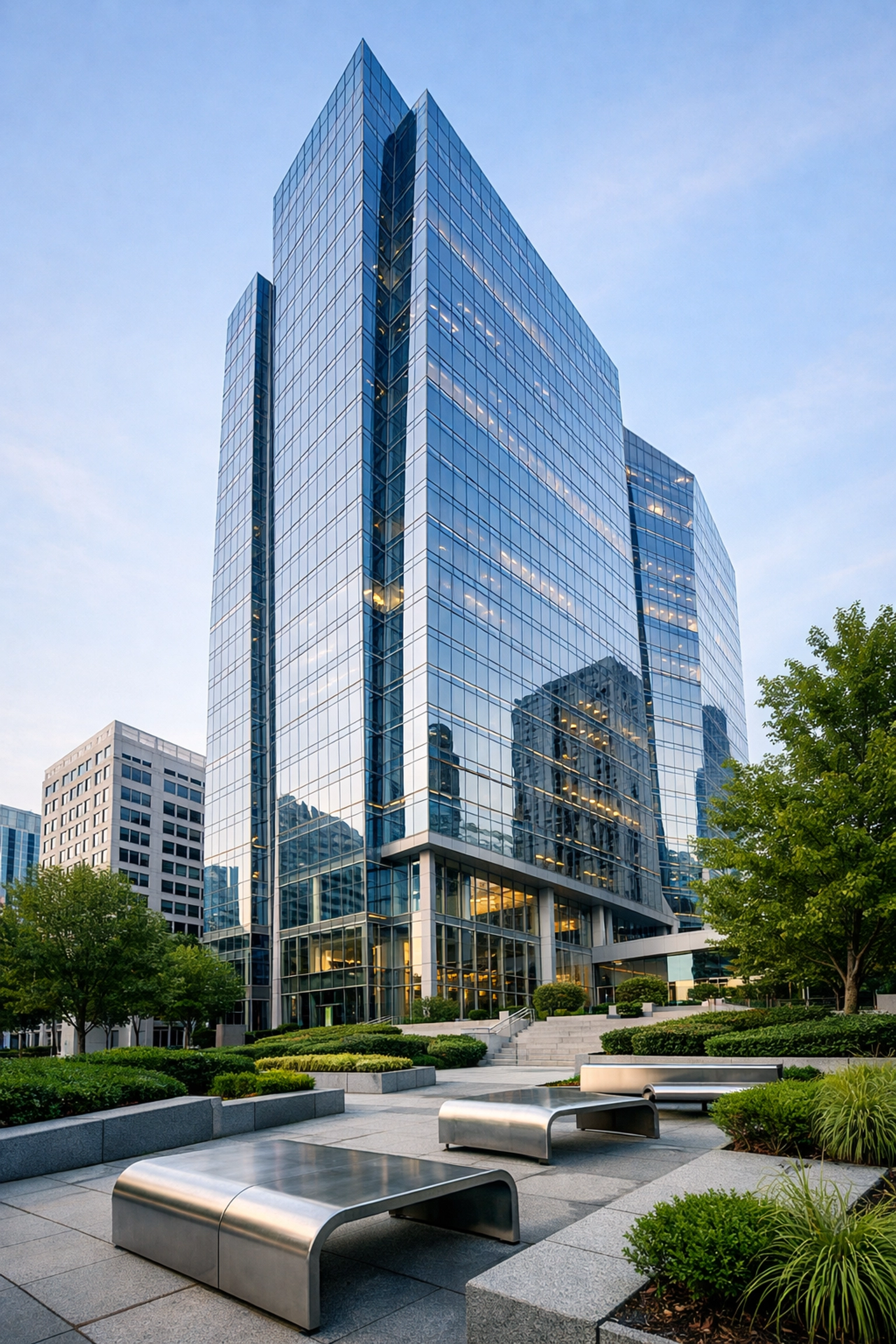 Modern office building in a North Carolina business district representing local expertise and exit planning.