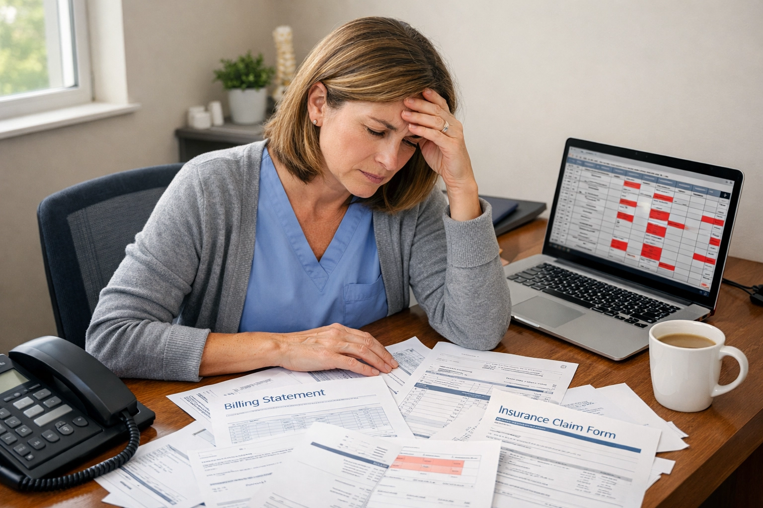 Clinic owner stressed over medical billing statements during practice transition