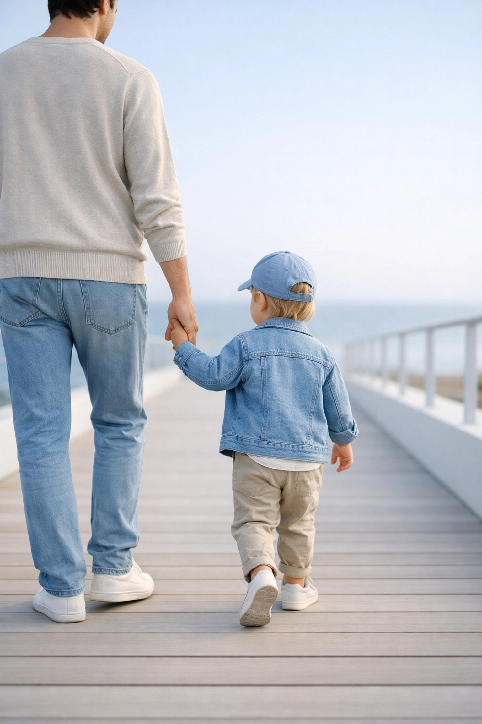 A parent and child walking on a boardwalk symbolizing family stability in a Virginia Beach custody matter.