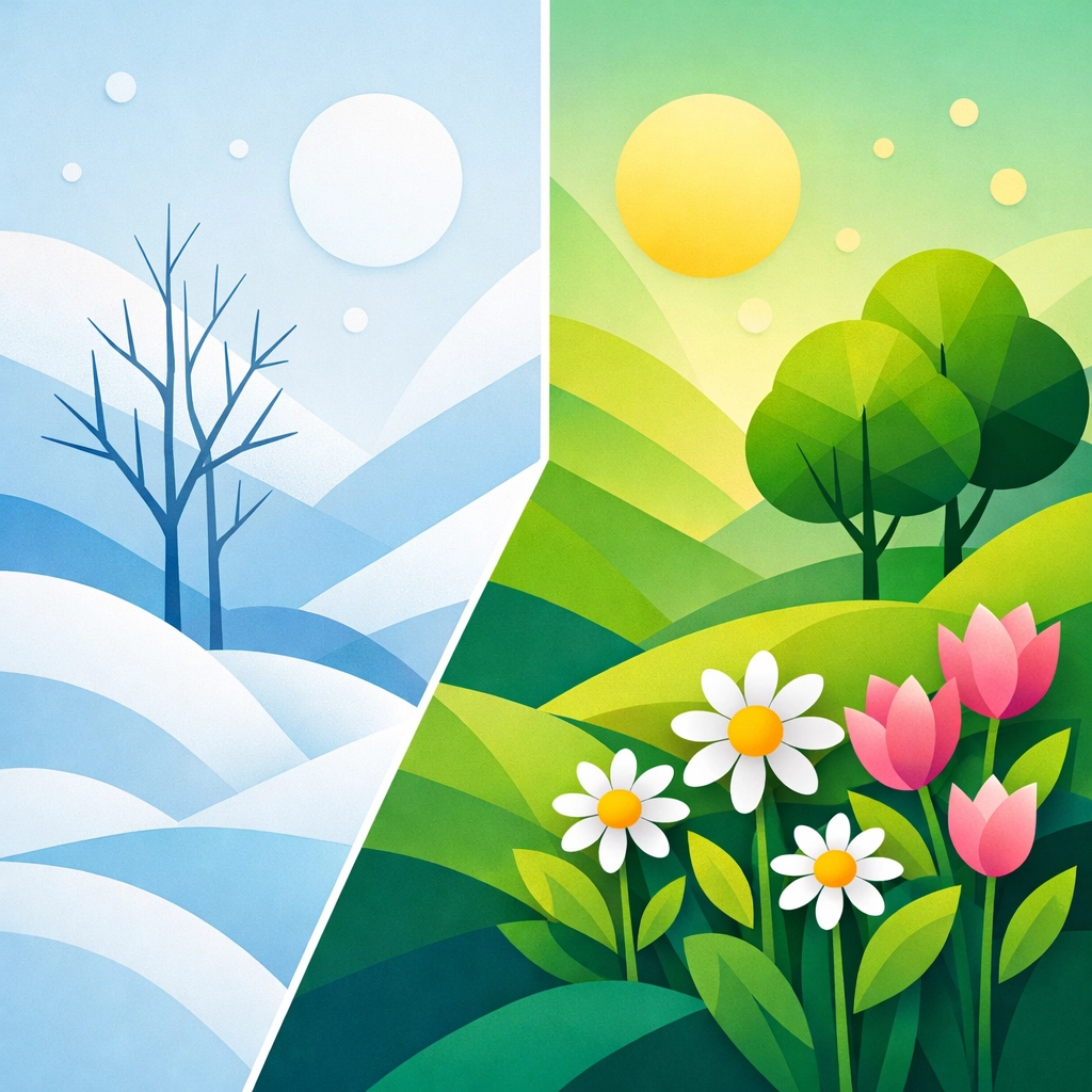 Winter scene transforming into spring representing year-round Saskatoon business presence