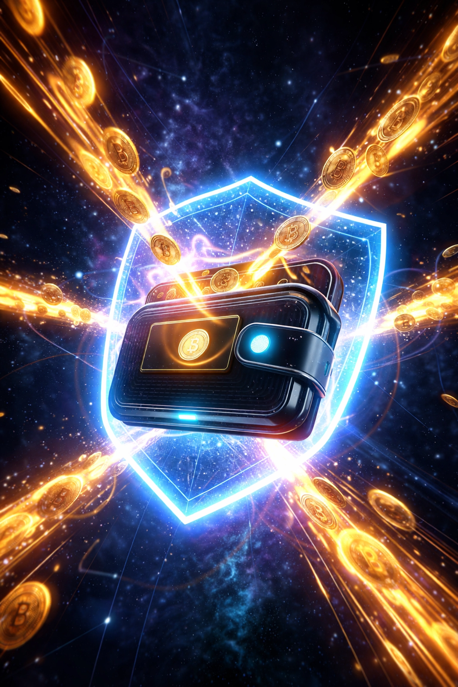 Digital smart wallet in space showing secure self-custody and cryptocurrency payments, highlighting Larecoin’s Web3 advantage