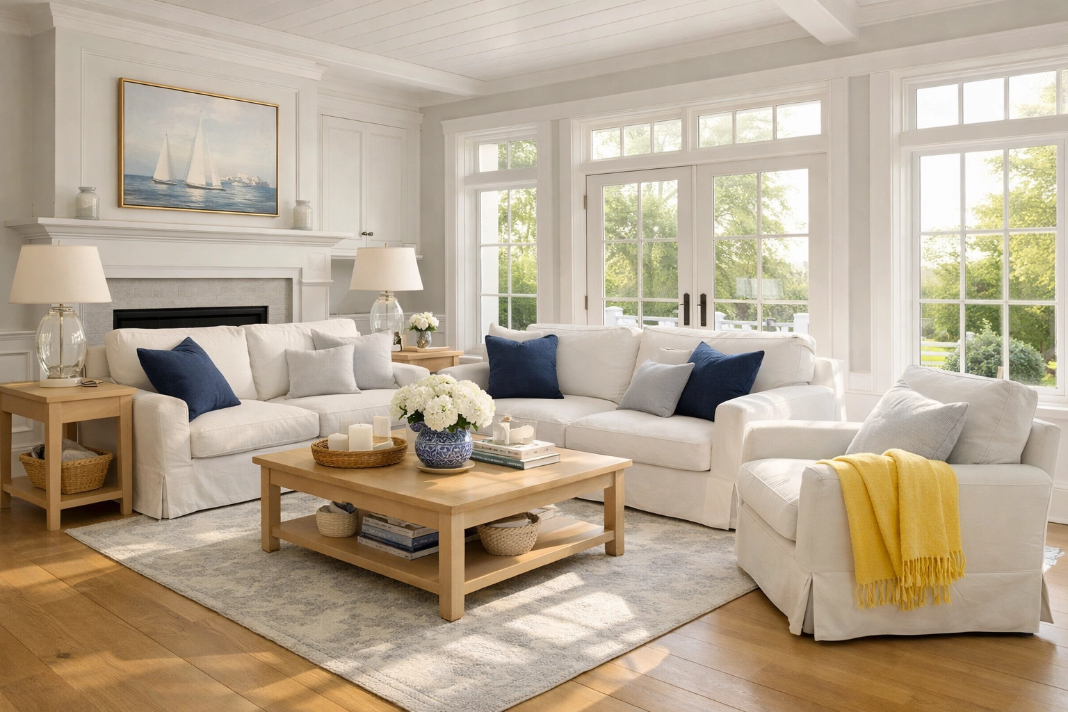 Immaculate living room in Cotuit, MA, professionally maintained by regular weekly house cleaning services.