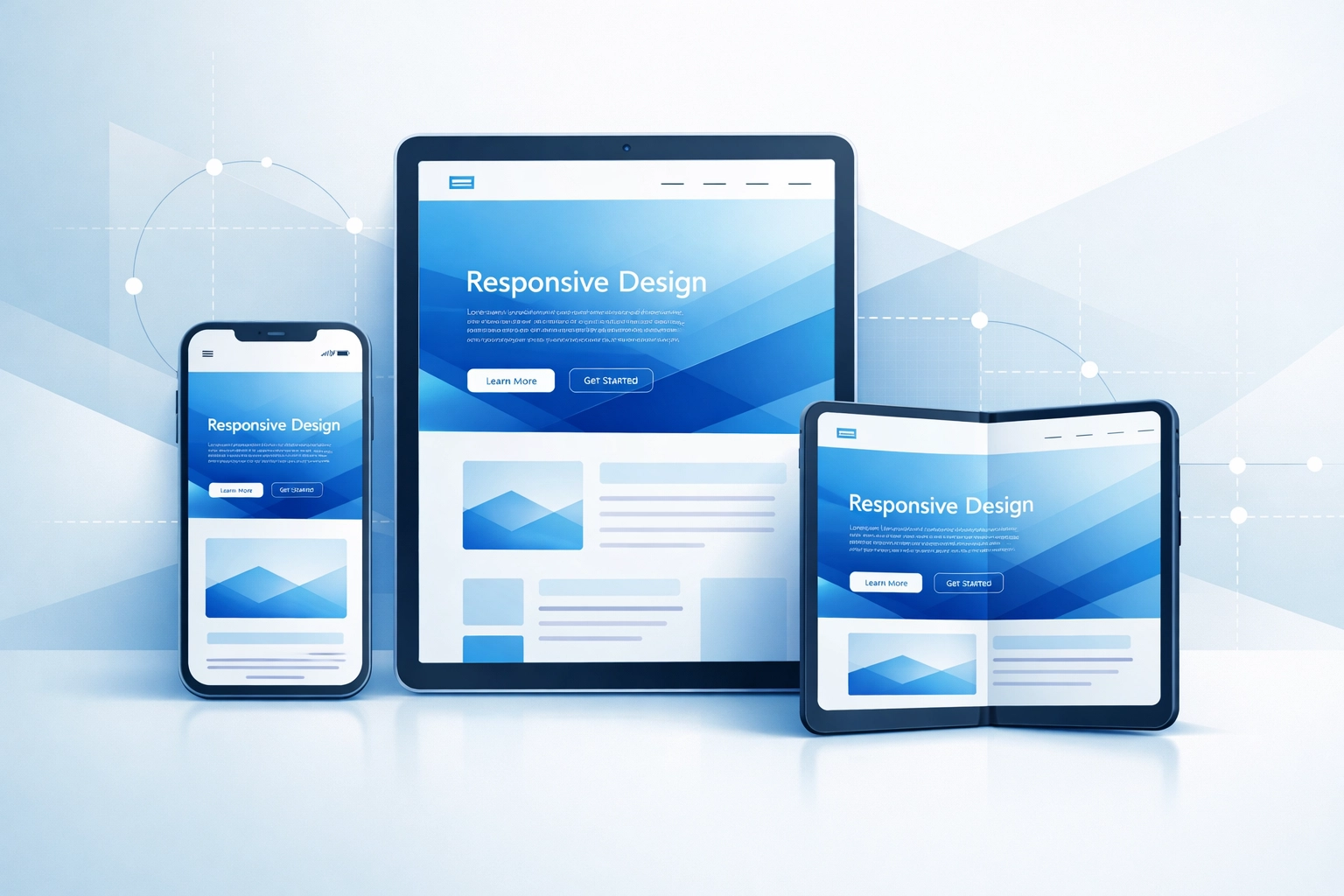 Responsive web design displayed across smartphone, tablet, and multiple mobile devices