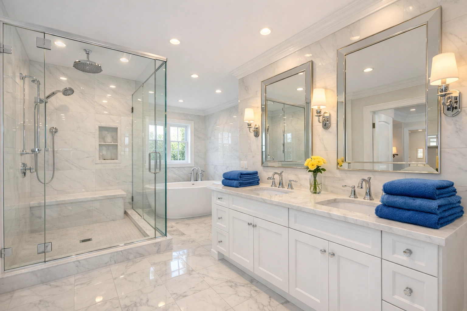 Sparkling clean master bathroom after a professional Post-Construction Cleaning in Framingham.