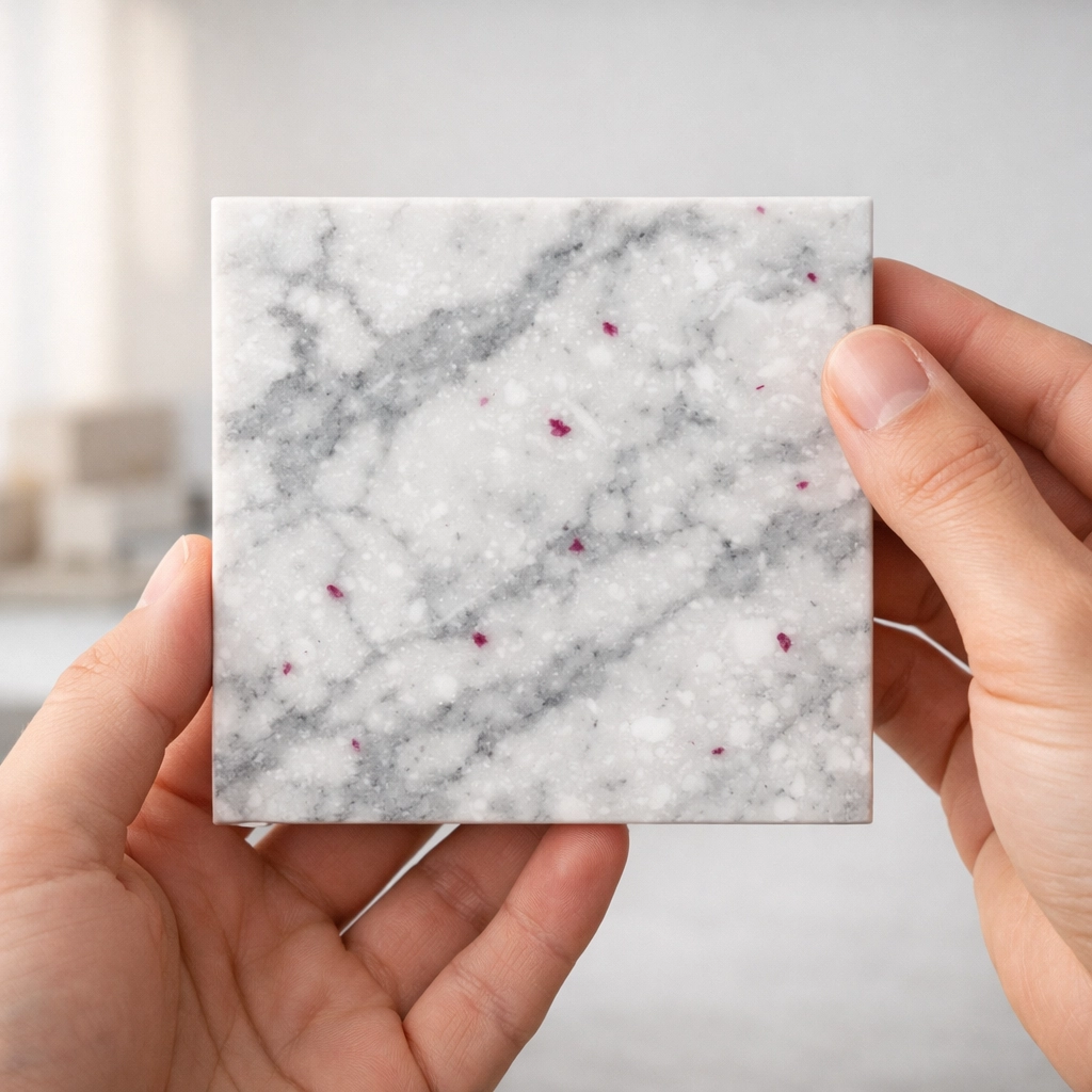 Sustainable recycled plastic panel sample tile, a safe and non-toxic alternative to treated timber.