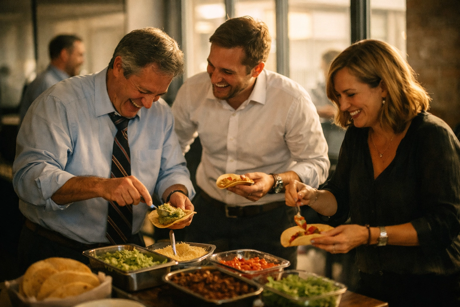 Corporate team building with food truck taco buffet at Salt Lake City office event
