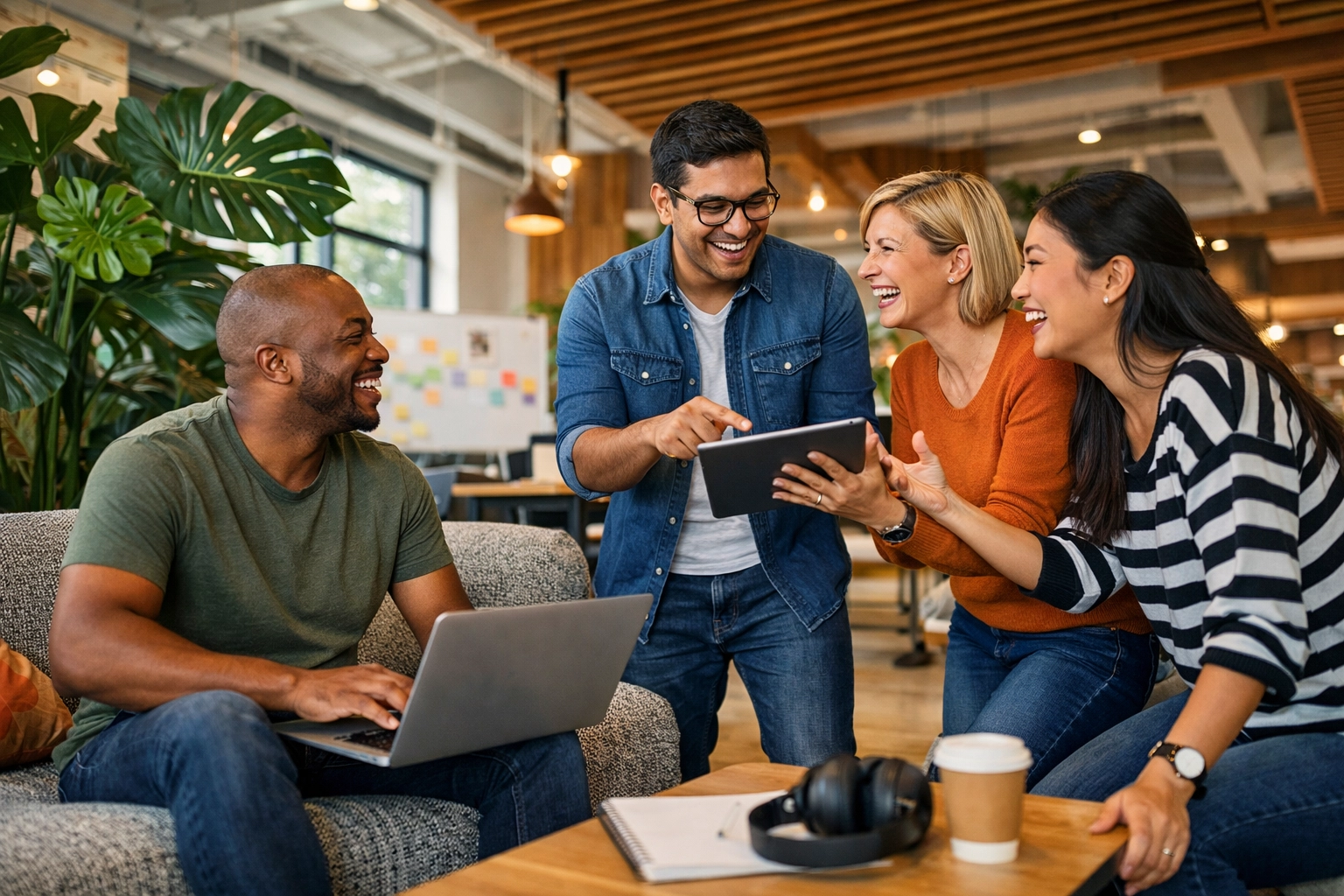 ServiceNow implementation partners brainstorming innovation strategies in a bright, modern collaborative workspace.