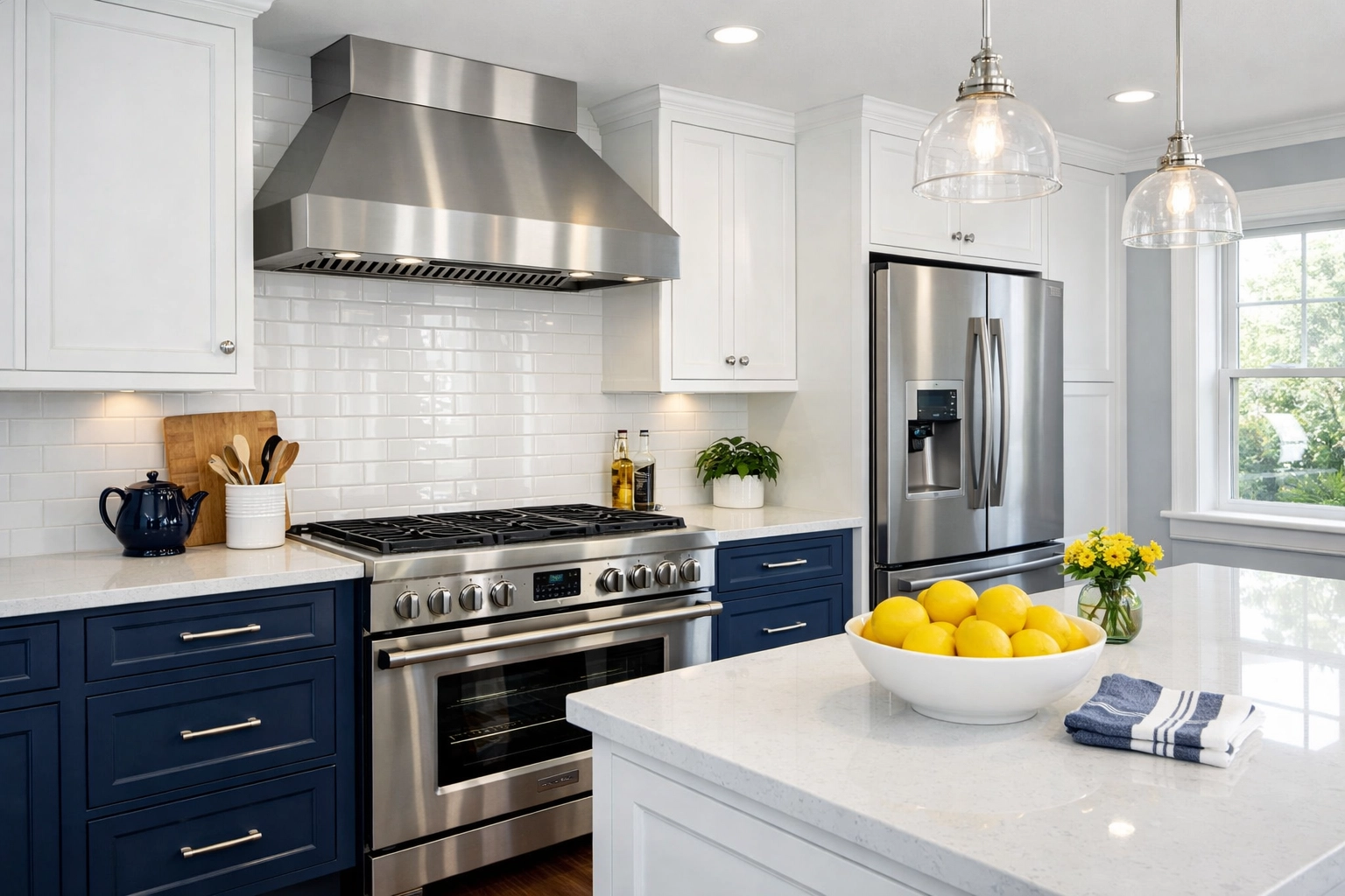 Professionally cleaned kitchen in Groton, MA with sparkling appliances and white cabinets for move-out.
