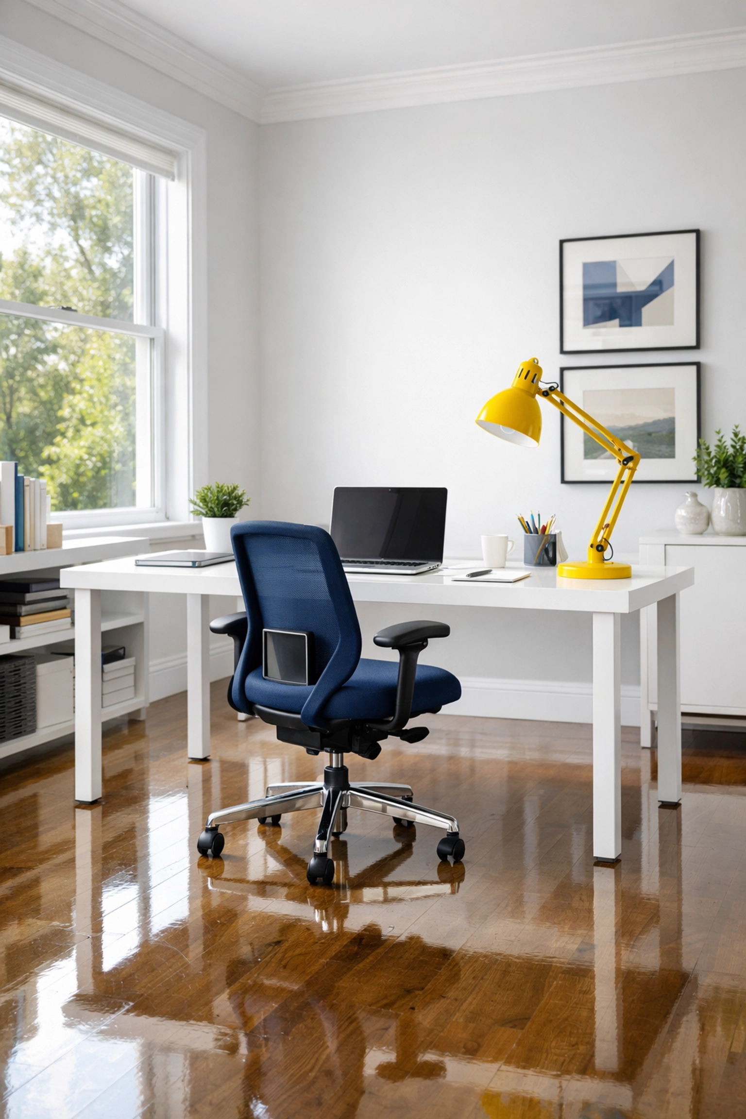 Organized contemporary home office in Massachusetts after a professional house cleaning in Westborough.
