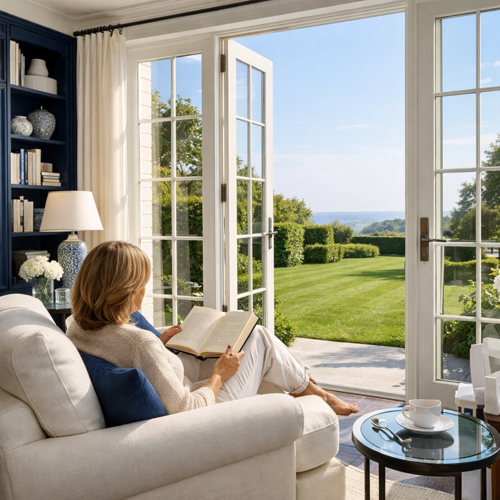 Homeowner enjoying a peaceful, dust-free library after professional residential cleaning Massachusetts.
