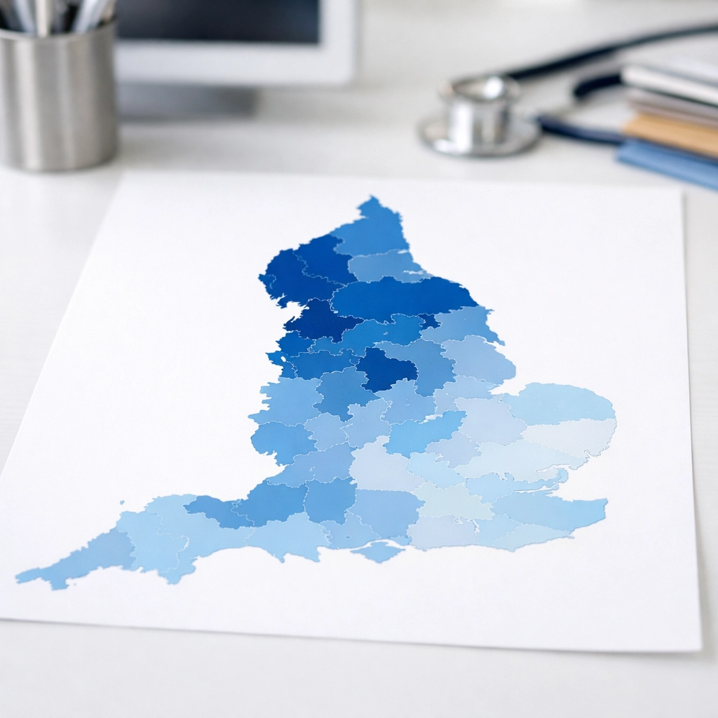 Map of England showing regional variation in NHS respiratory service provision across UK regions