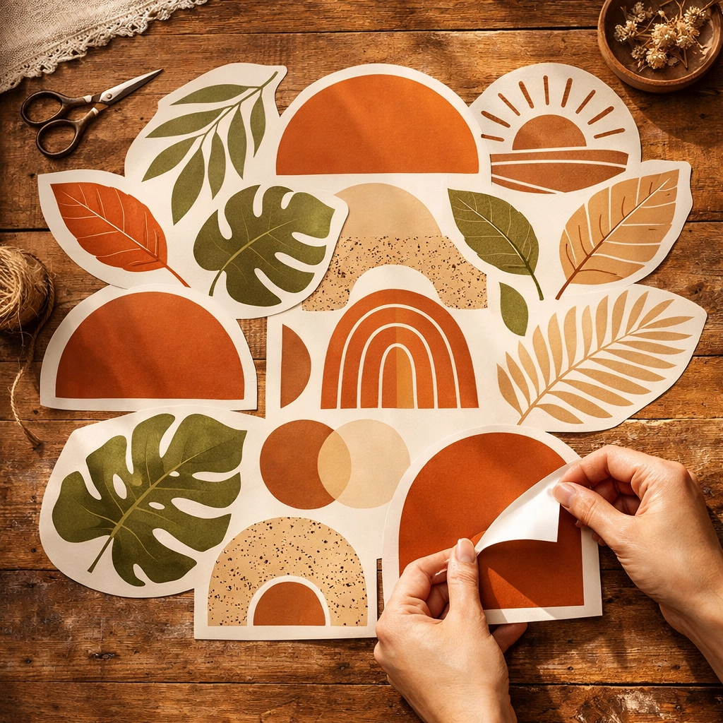 Removable wall decals in botanical patterns for damage-free apartment decorating