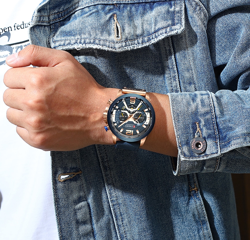 Modern Analog Wristwatch and Denim Jacket