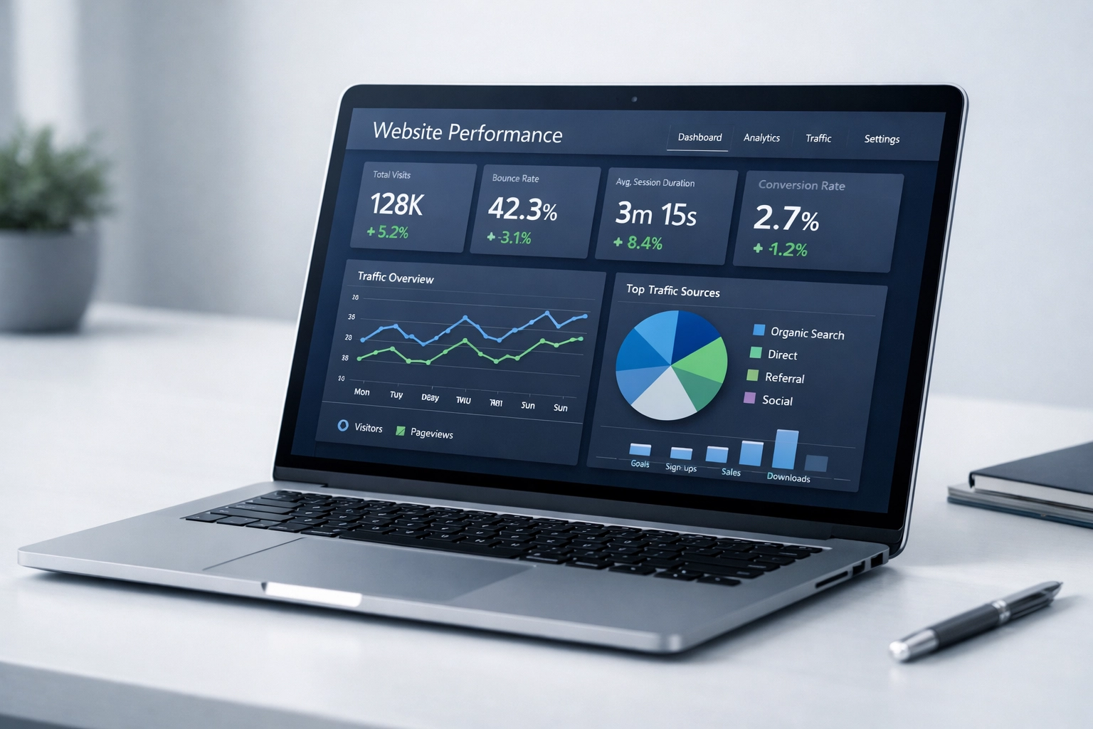 Laptop displaying Core Web Vitals performance dashboard with metrics